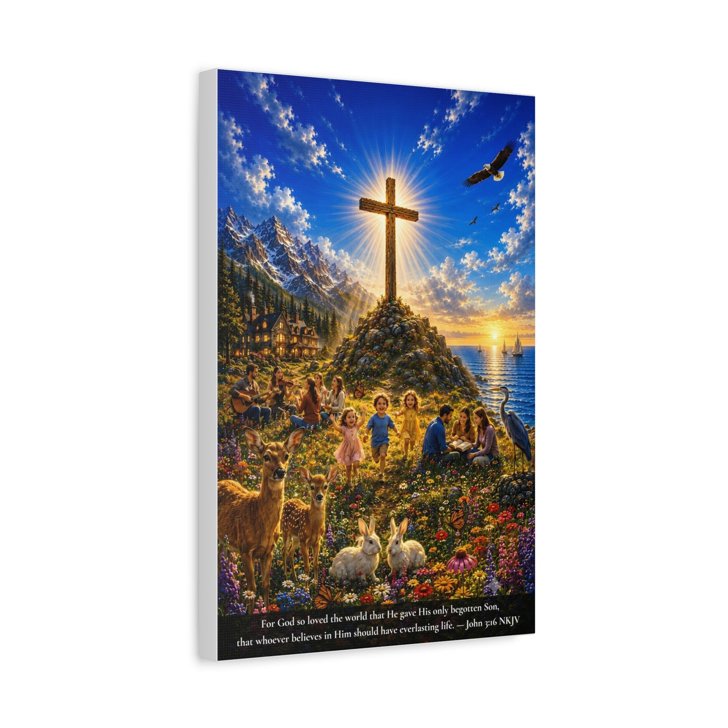 For God So Loved the World | John 3:16 Canvas Wall Art — Vibrant Edition