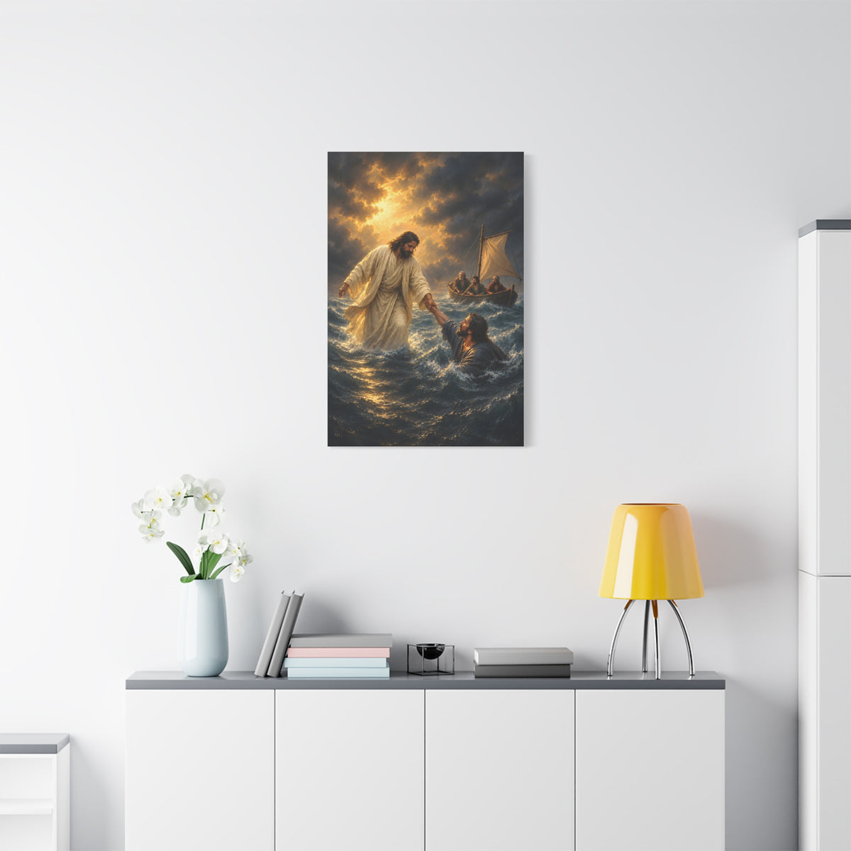 Jesus Saves Peter Portrait — Matthew 14:30-31 | Christian Canvas Art