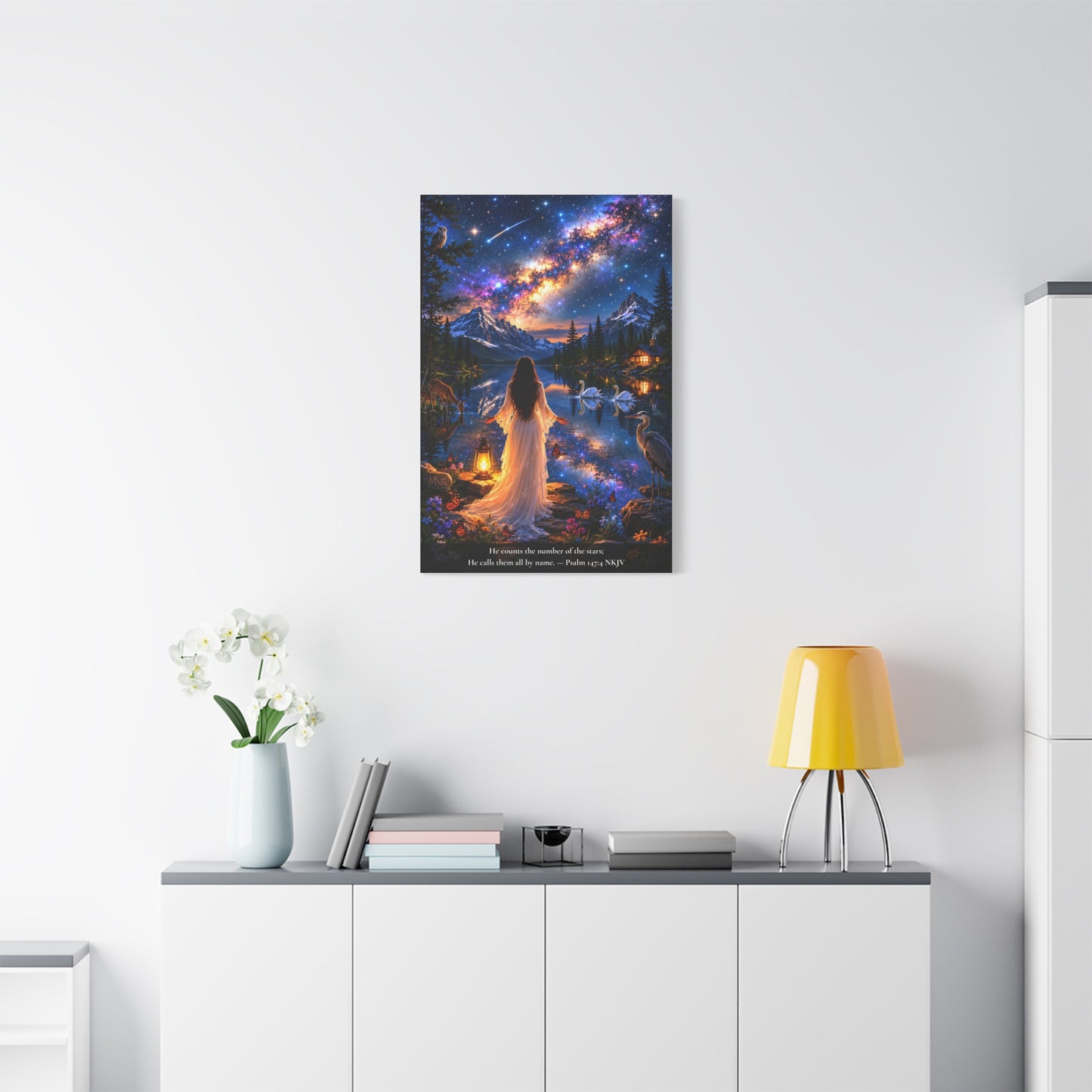 He Counts the Stars by Name — Psalm 147:4 | Vibrant Christian Canvas Wall Art