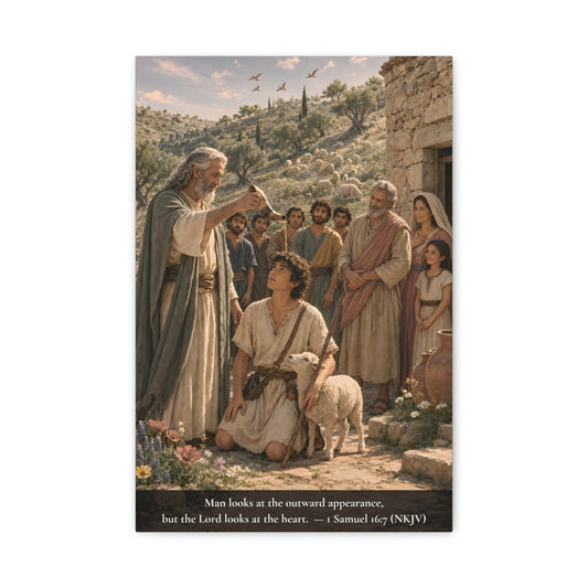 David the Shepherd Boy Anointed — 1 Samuel 16:7 | Classic Christian Canvas Art