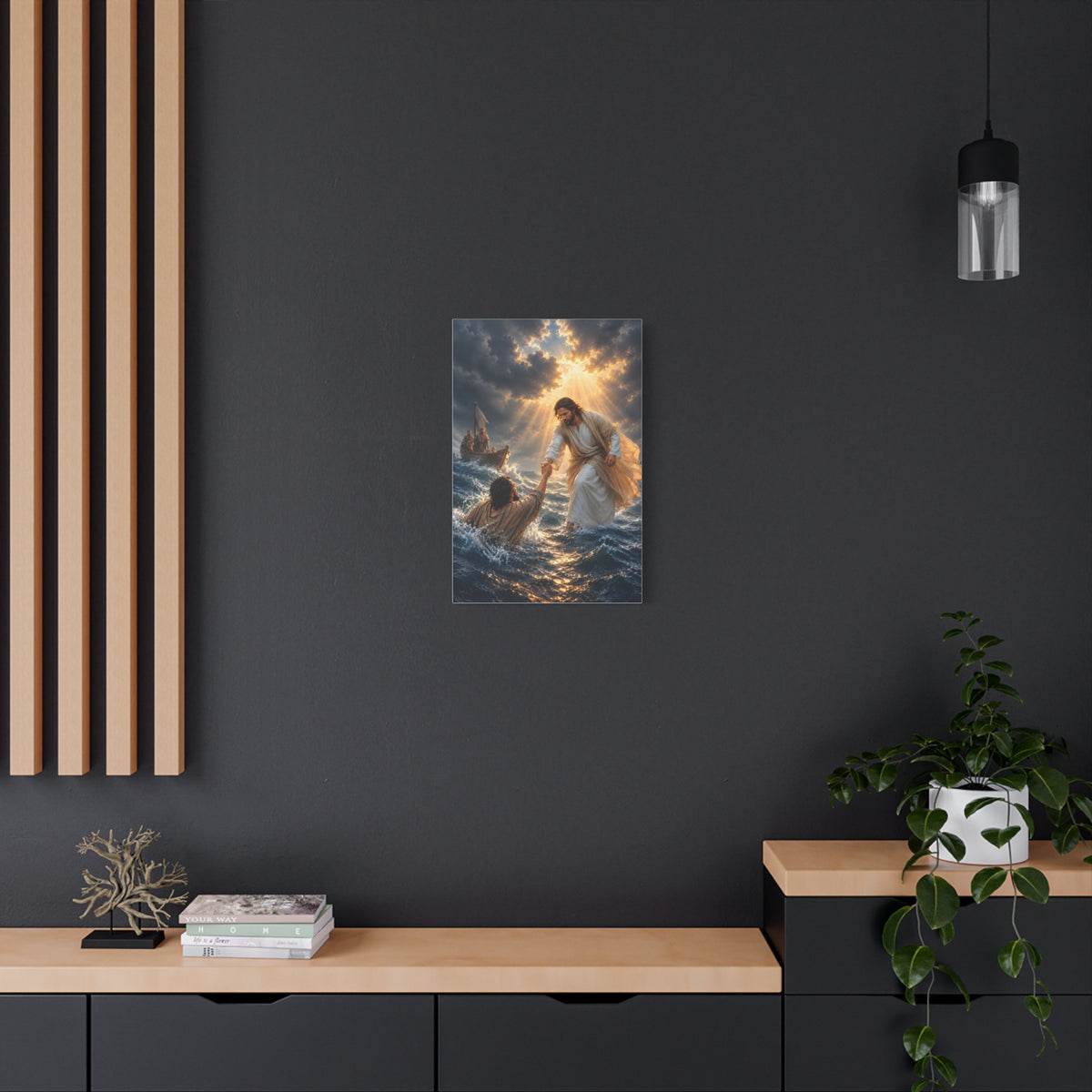 Jesus Catches Peter Portrait — Matthew 14:30-31 | Christian Canvas Art
