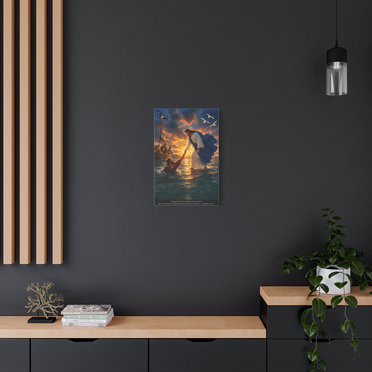 Jesus Saves Peter — Matthew 14:30-31 | Vibrant Christian Canvas Wall Art
