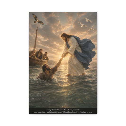 Jesus Saves Peter — Matthew 14:30-31 | Classic Christian Canvas Art