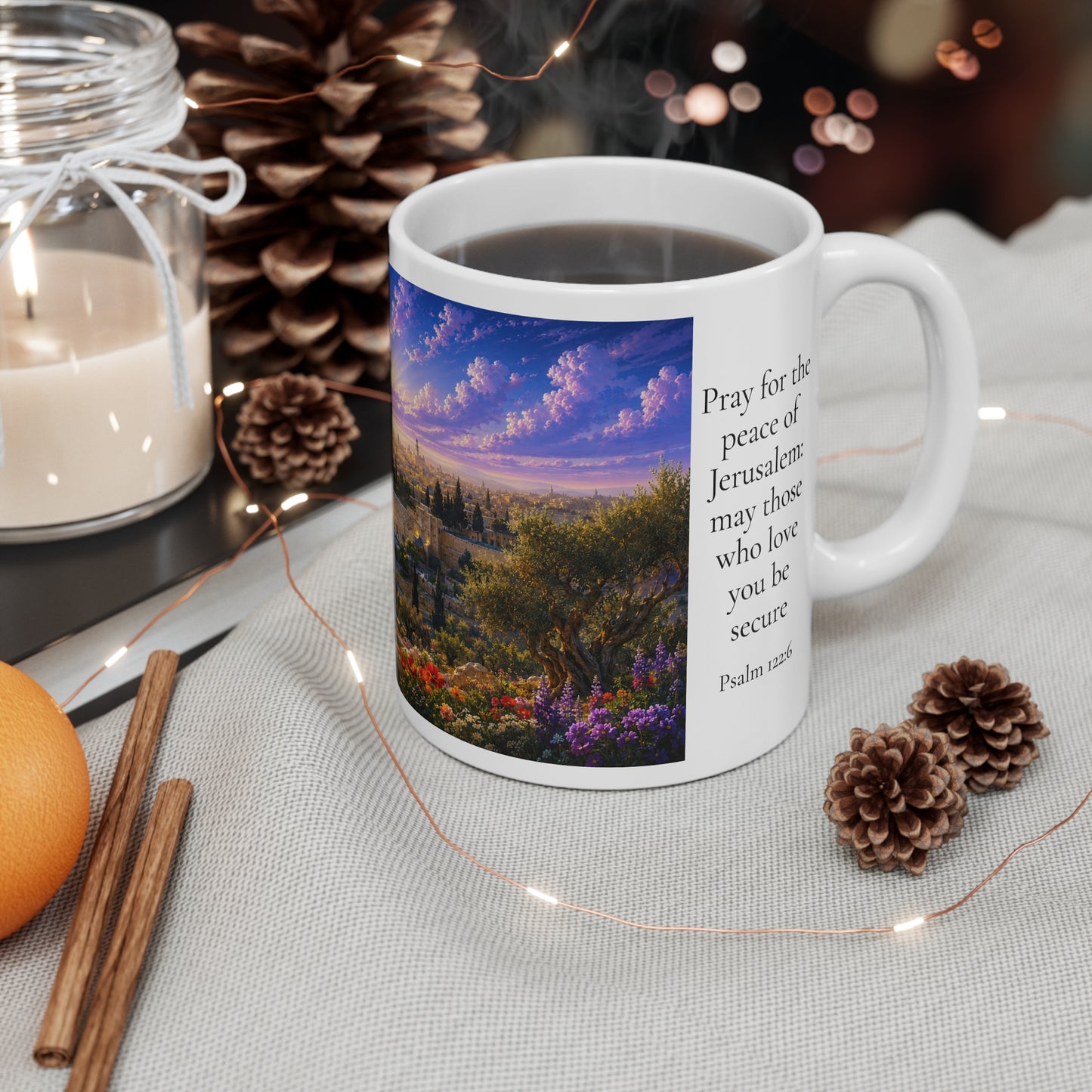Pray for the Peace of Jerusalem Coffee Mug 11oz — Psalm 122:6 Christian Gift