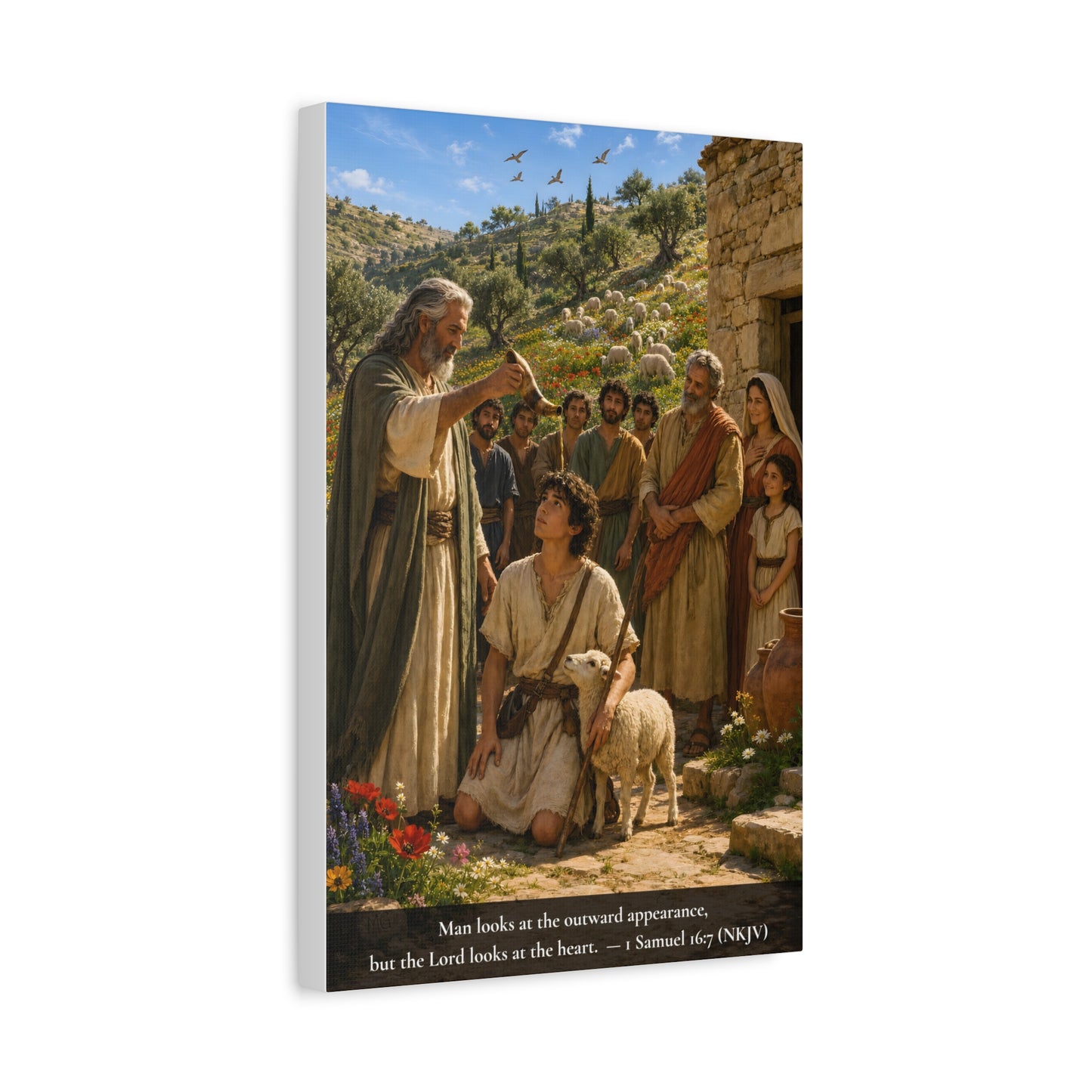 David the Shepherd Boy Anointed — 1 Samuel 16:7 | Vibrant Christian Canvas Wall Art