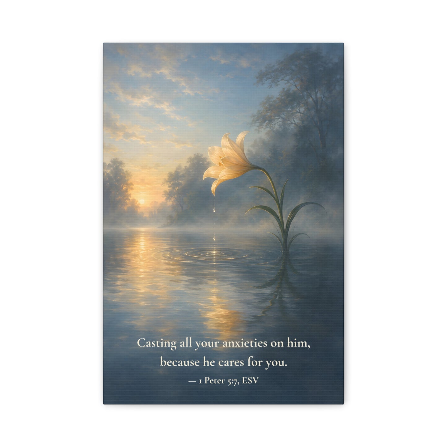 Because He Cares For You — 1 Peter 5:7 | Quiet Grace Canvas Wall Art