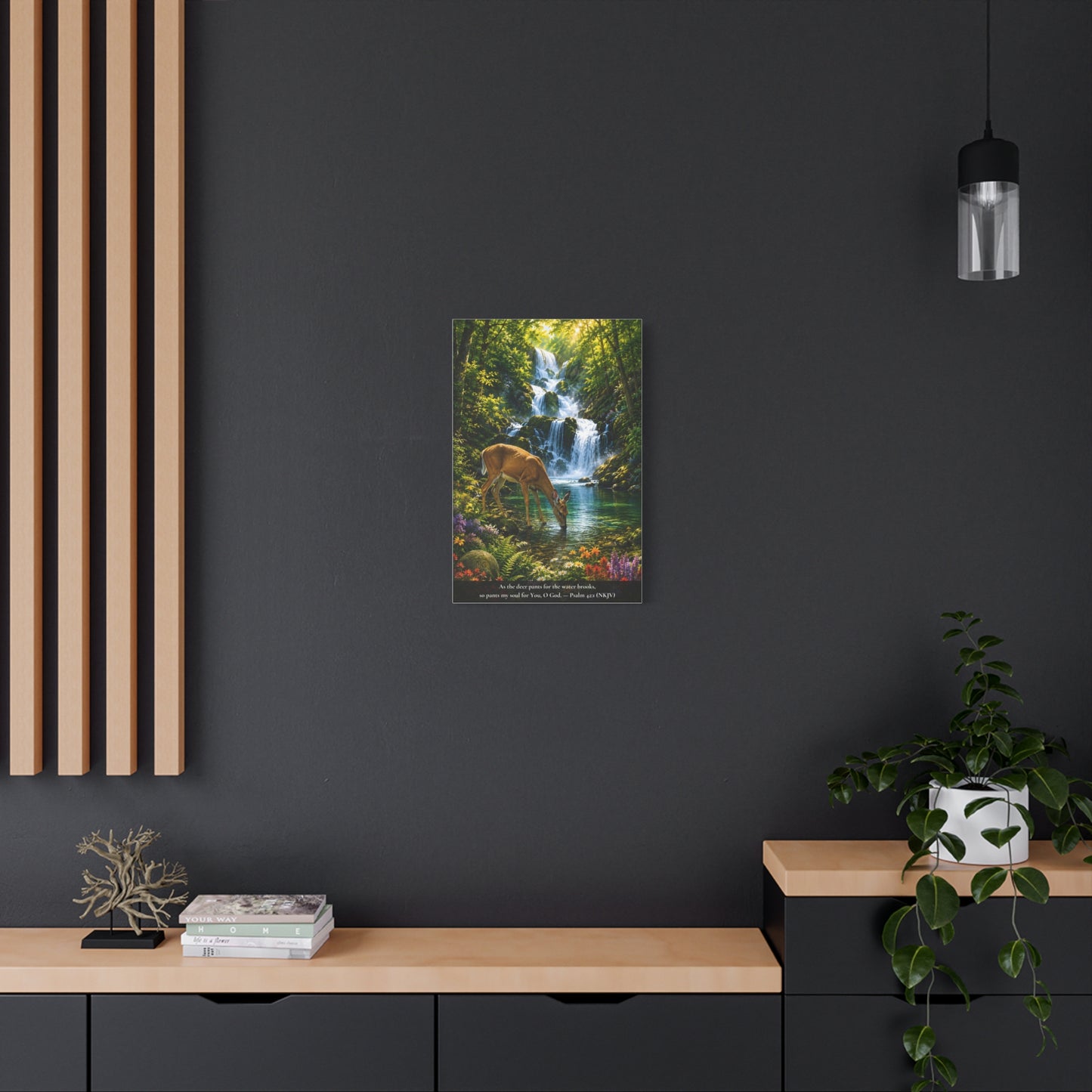 The Deer and the Waterfall — Vibrant Canvas Wall Art | Psalm 42:1