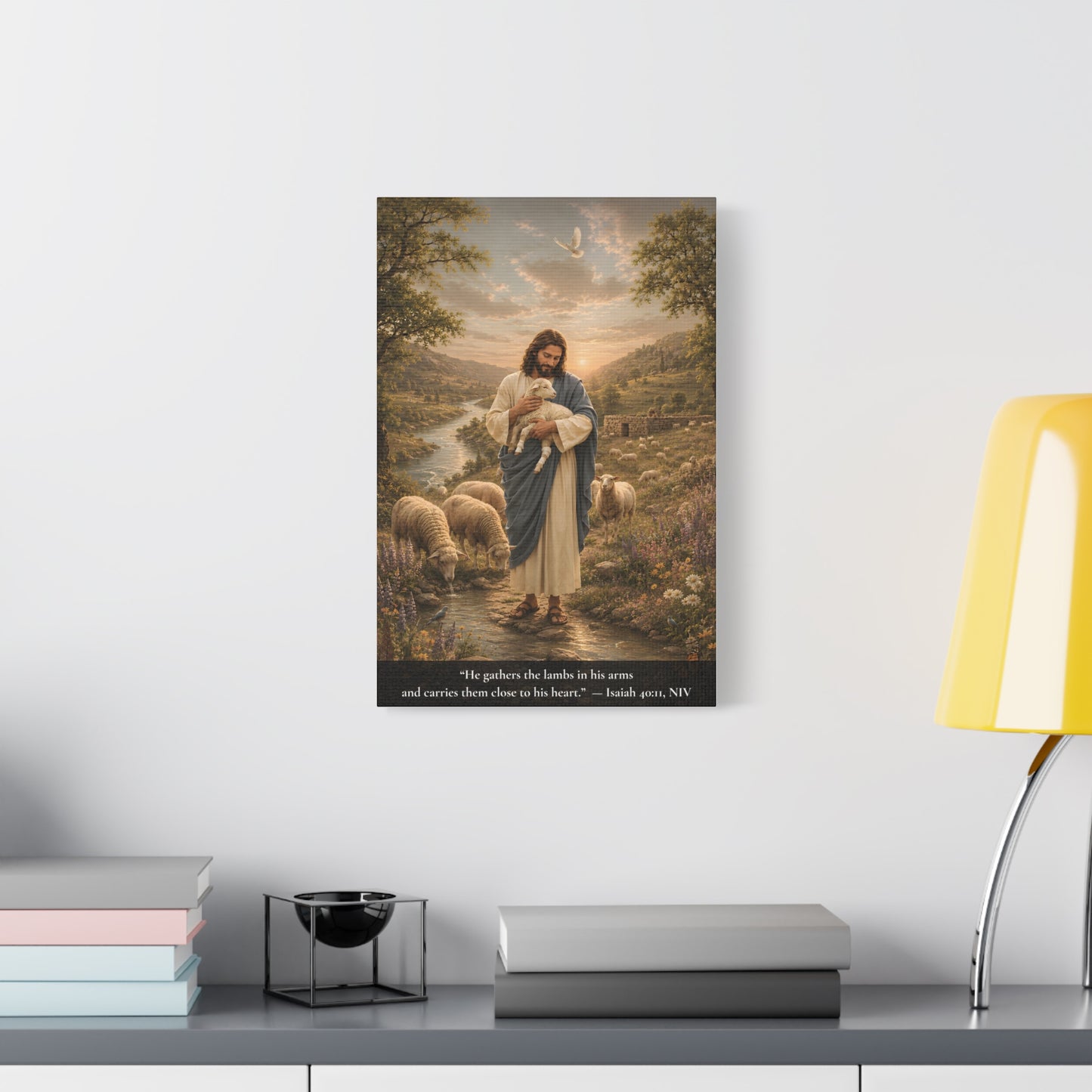 Gather Lambs — Isaiah 40:11 | Classic Christian Canvas Art