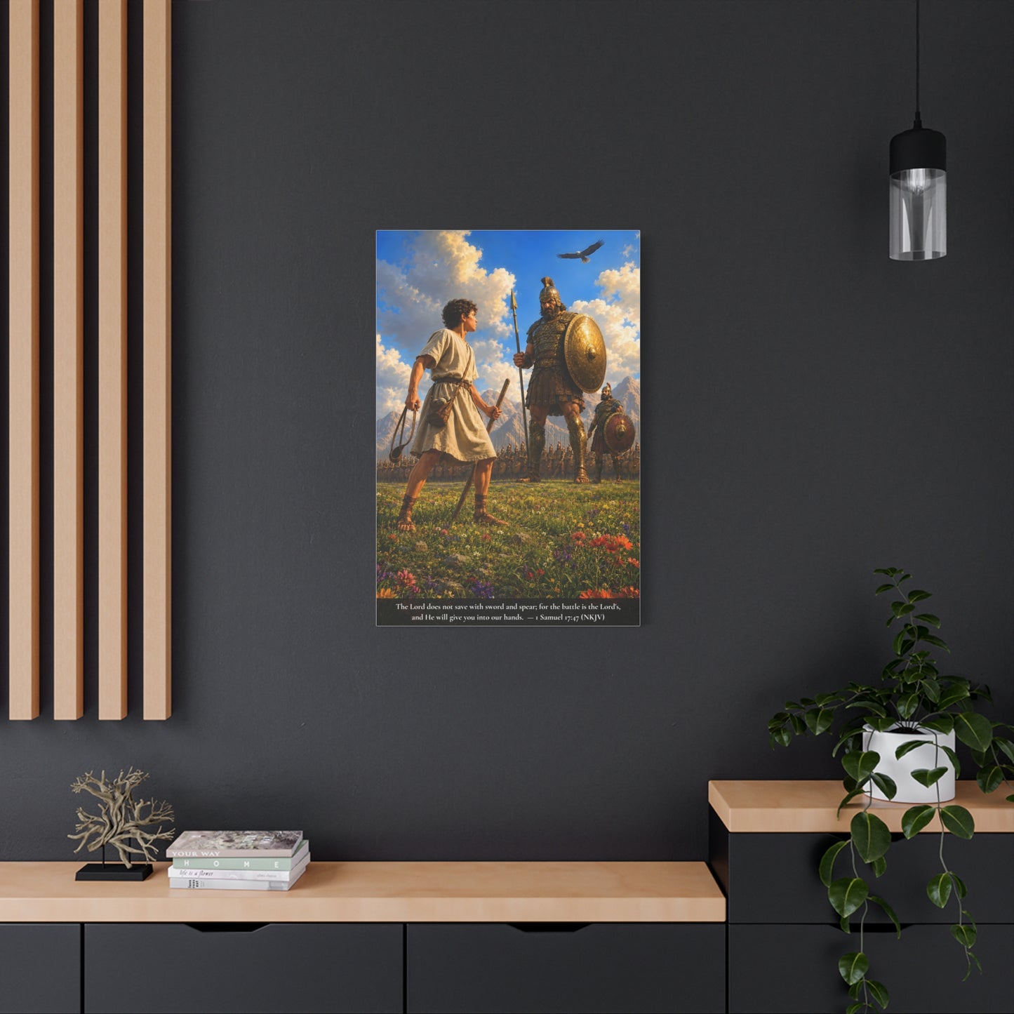 David and Goliath — 1 Samuel 17:47 | Vibrant Christian Canvas Wall Art