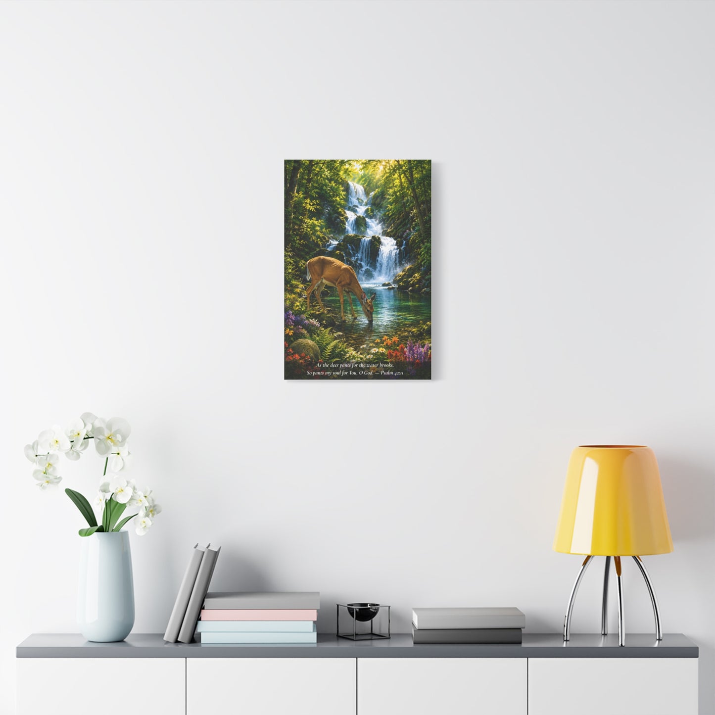 The Deer and the Waterfall — Vibrant Canvas Wall Art | Psalm 42:1