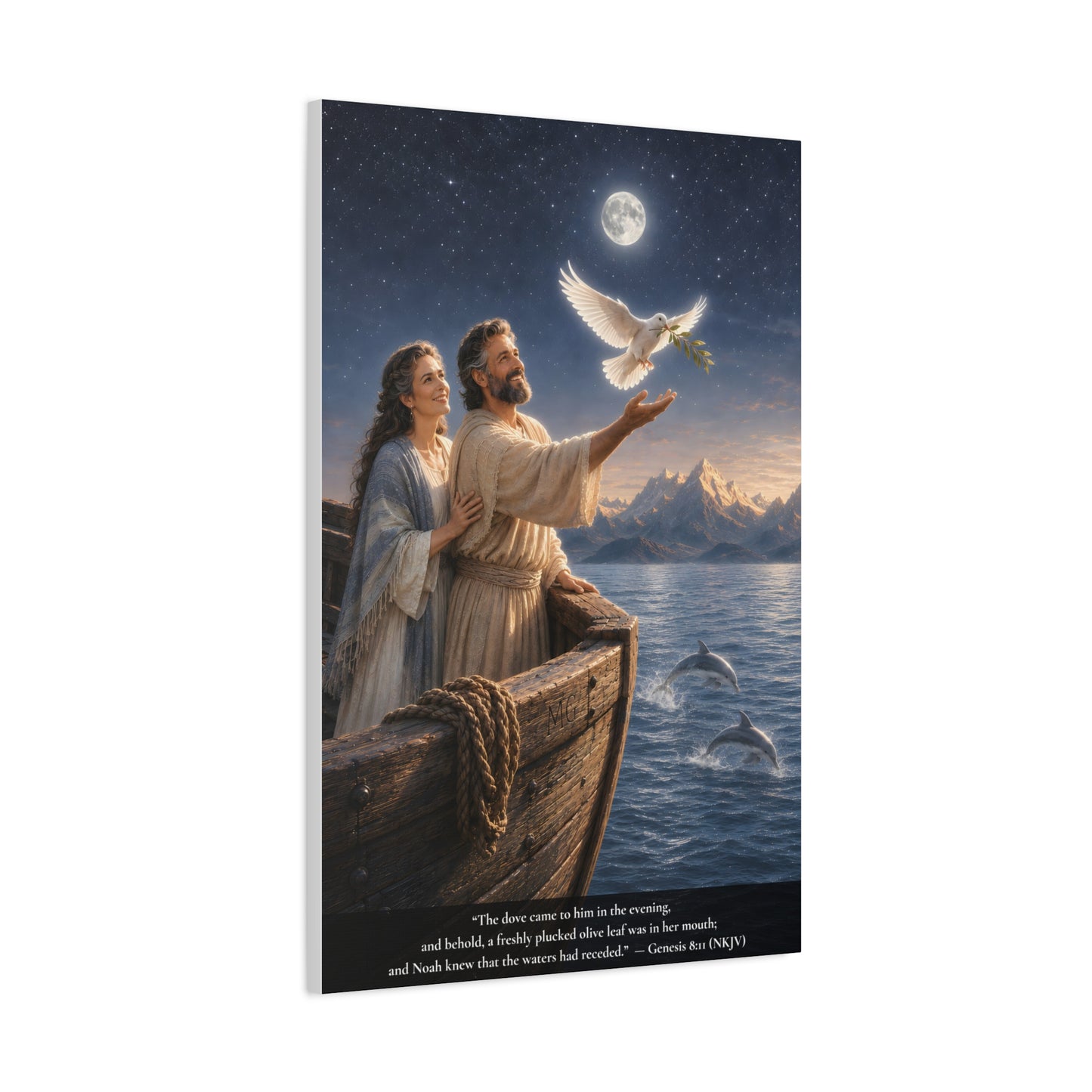 Noah's Dove Returns with the Olive Branch — Genesis 8:11 | Classic Christian Canvas Art