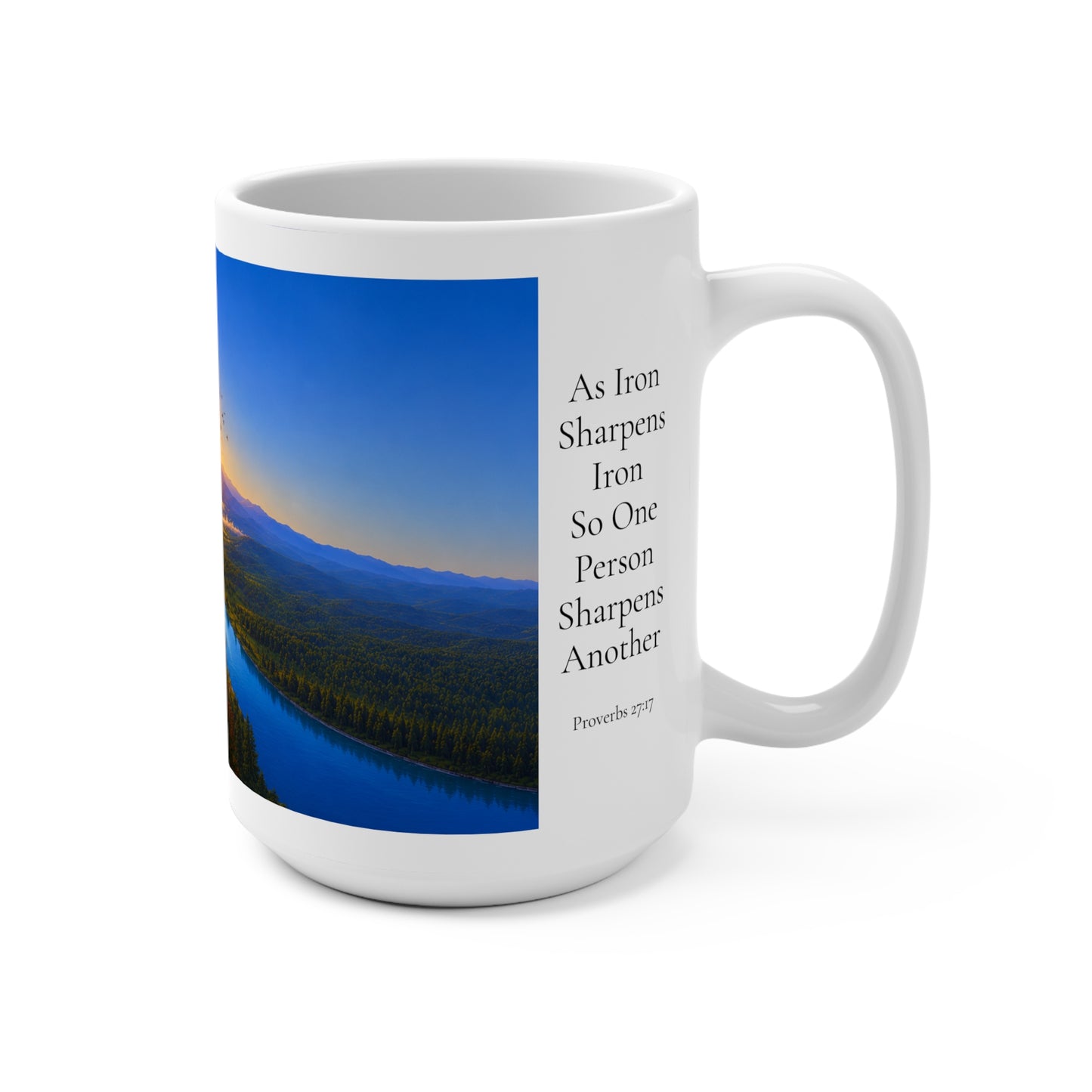 Iron Sharpens Iron Coffee Mug 15oz for Him - Proverbs 27:17 Christian Gift