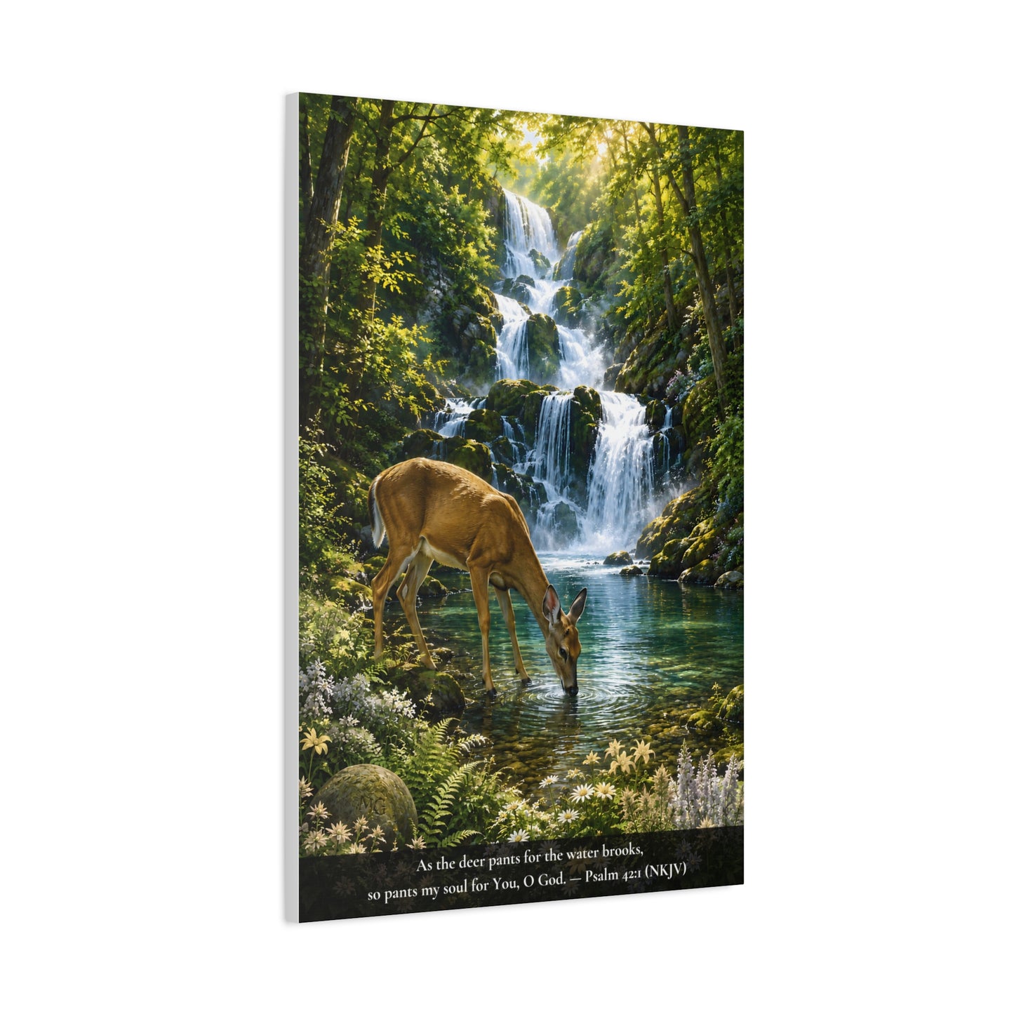 The Deer and the Waterfall — Classic Canvas Wall Art | Psalm 42:1