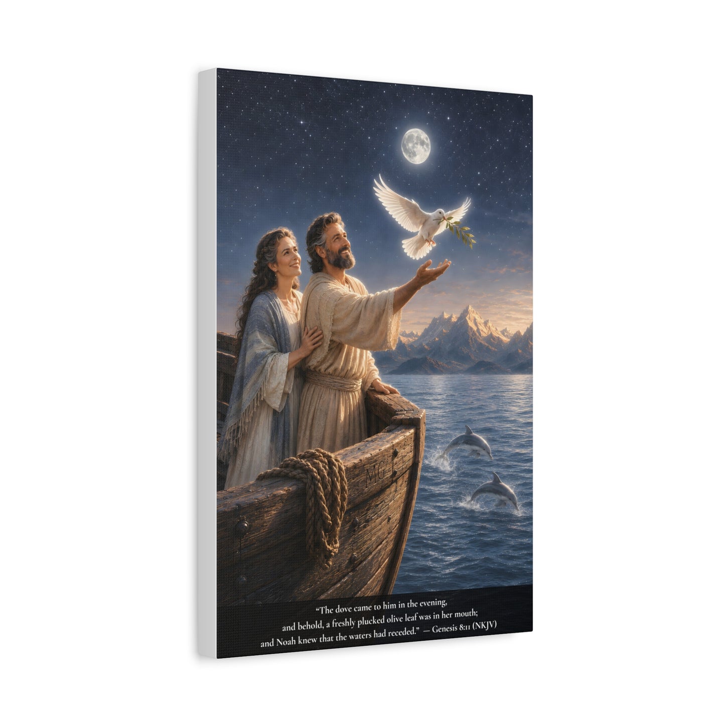 Noah's Dove Returns with the Olive Branch — Genesis 8:11 | Classic Christian Canvas Art