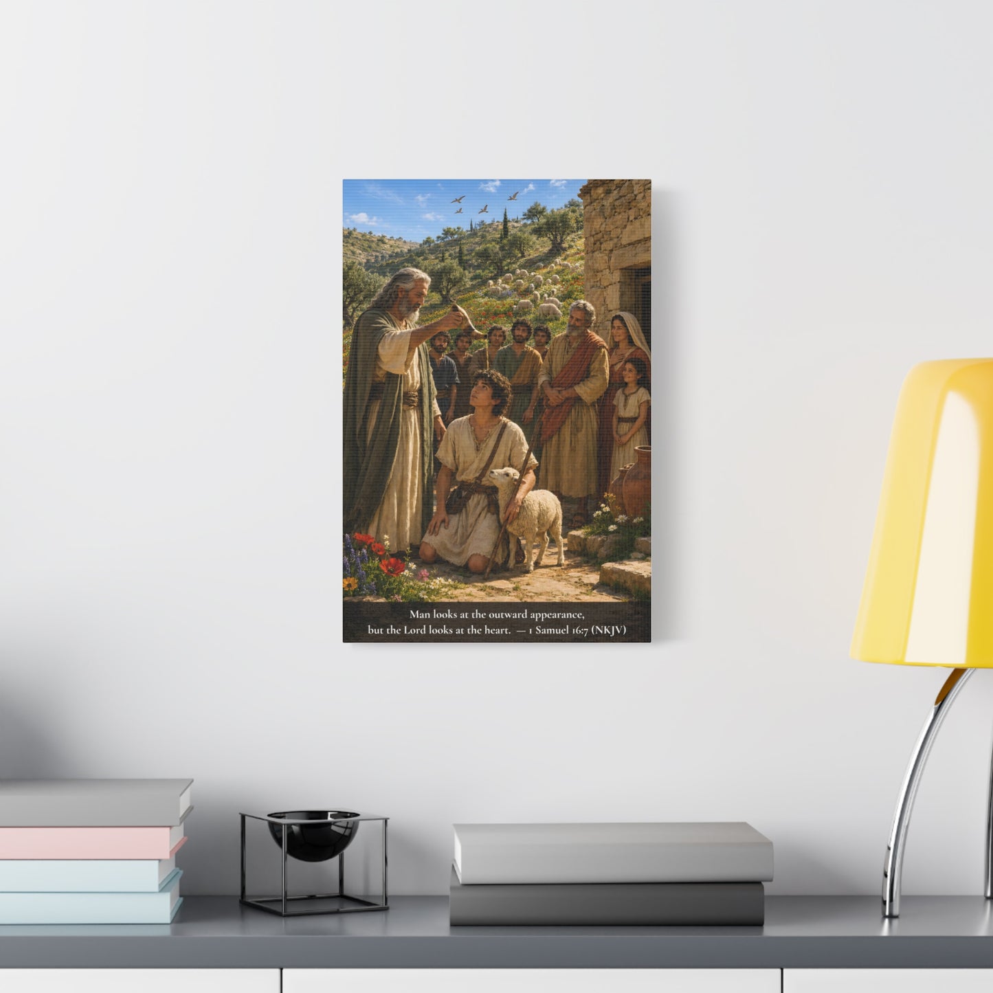 David the Shepherd Boy Anointed — 1 Samuel 16:7 | Vibrant Christian Canvas Wall Art