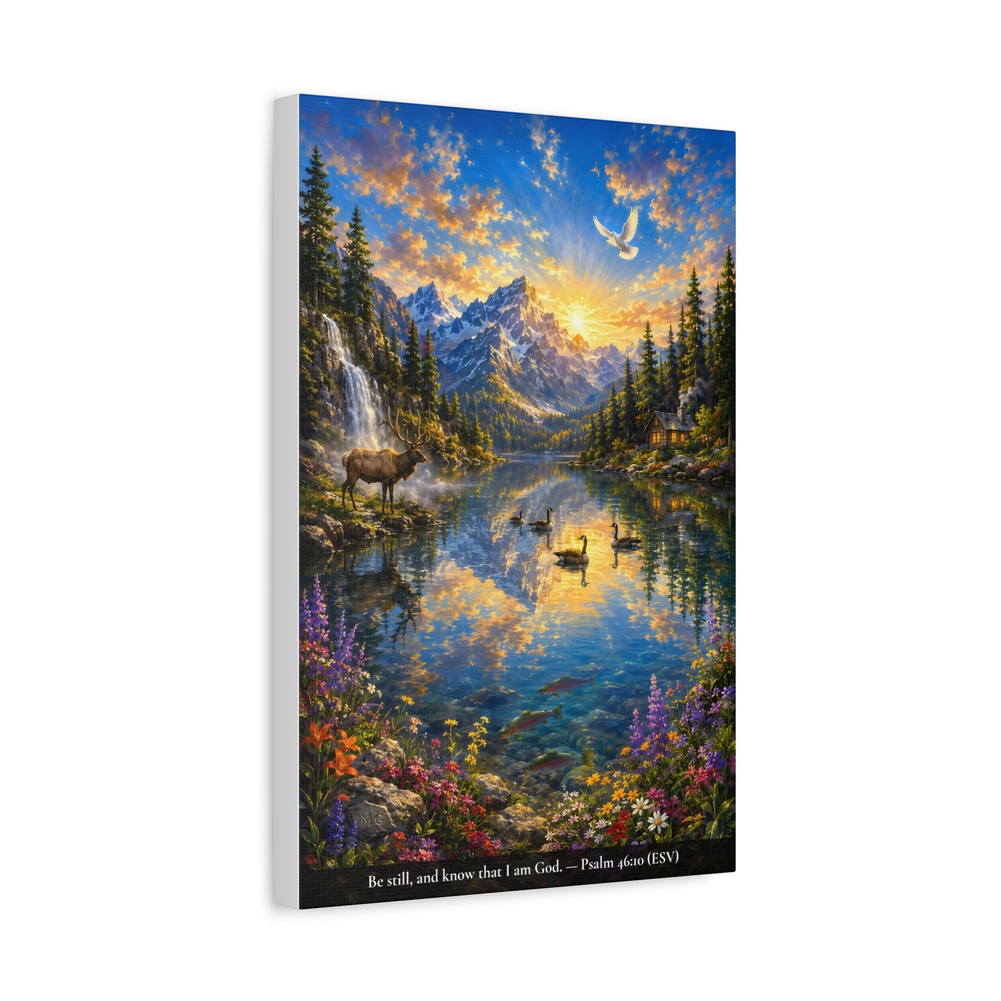 Be Still and Know — Psalm 46:10 — Christian Canvas Wall Art — Alpine Lake