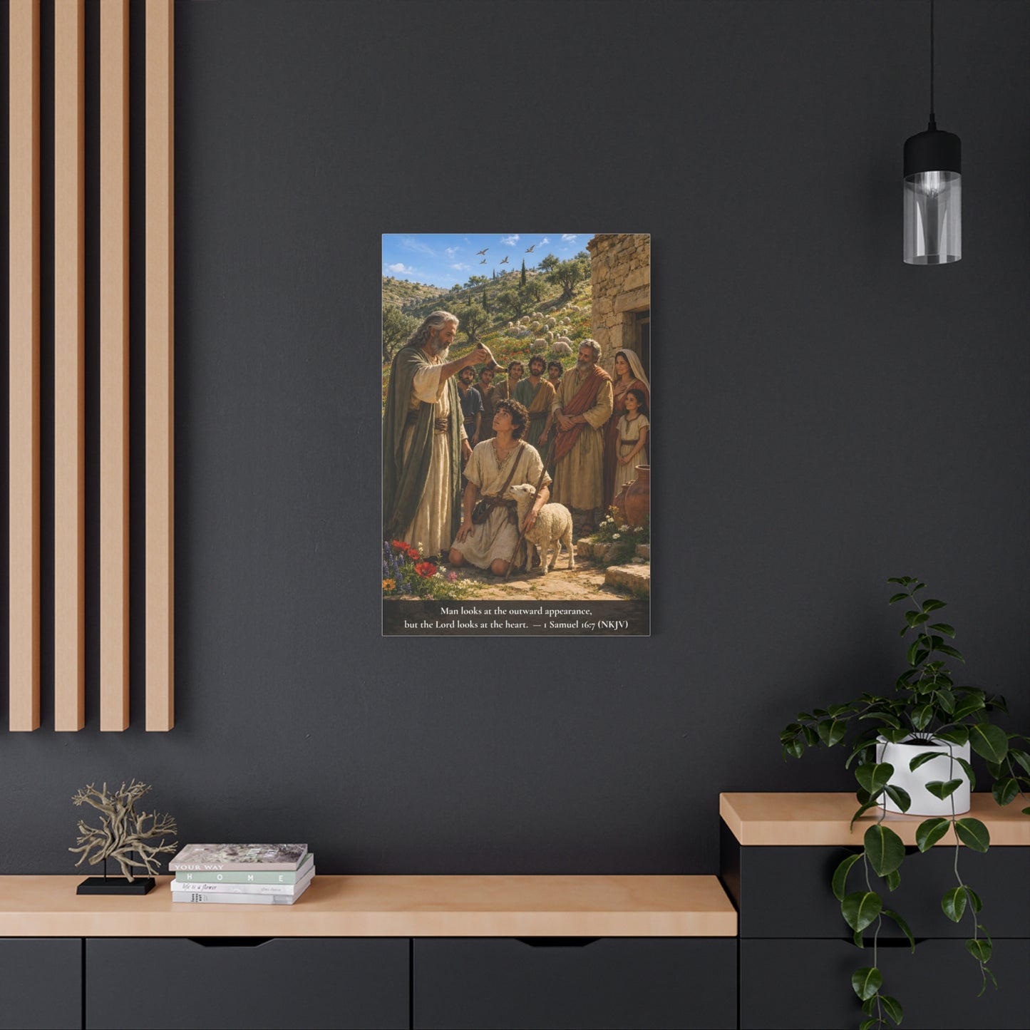 David the Shepherd Boy Anointed — 1 Samuel 16:7 | Vibrant Christian Canvas Wall Art