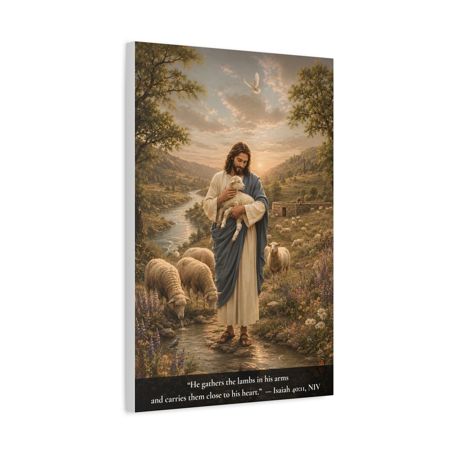 Gather Lambs — Isaiah 40:11 | Classic Christian Canvas Art