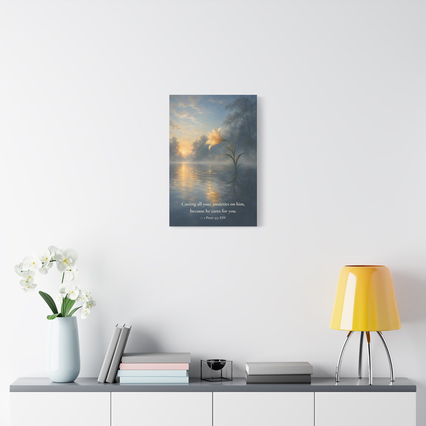 Because He Cares For You — 1 Peter 5:7 | Quiet Grace Canvas Wall Art