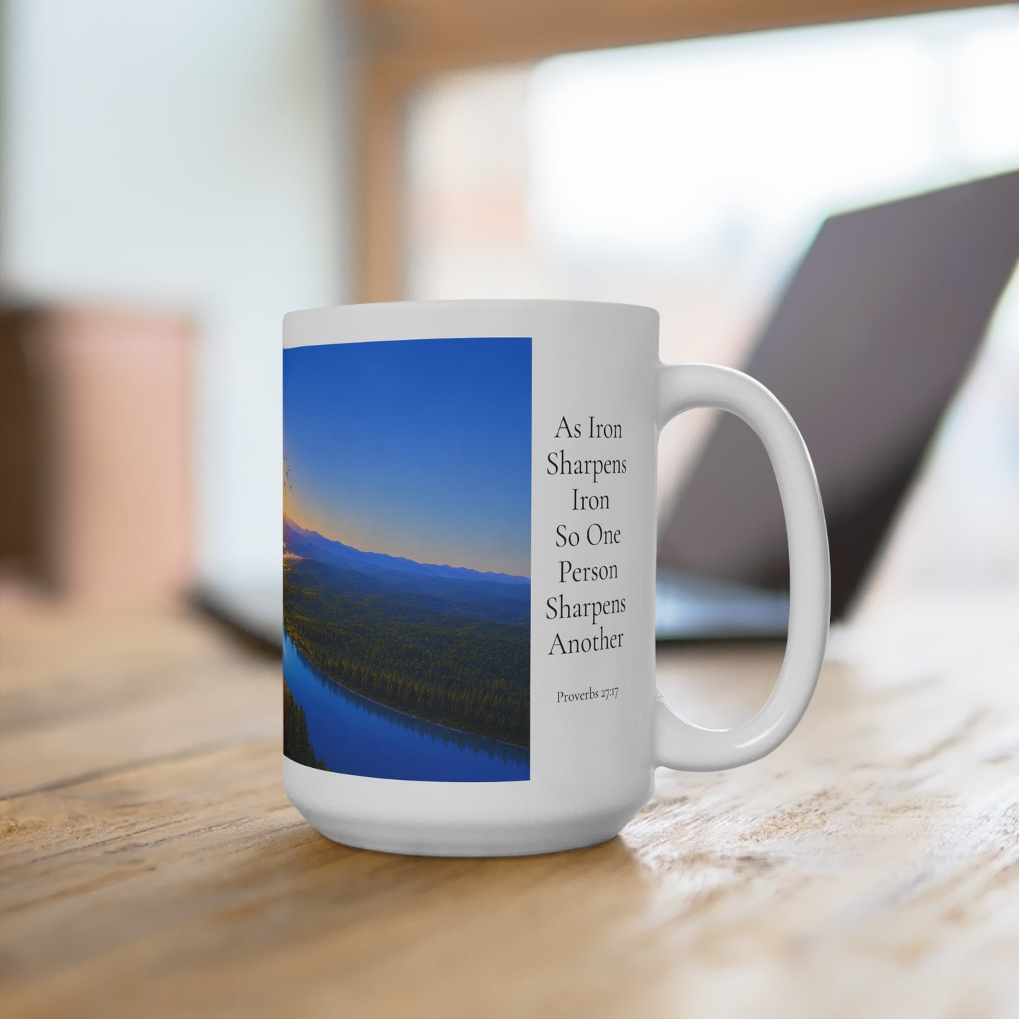 Iron Sharpens Iron Coffee Mug 15oz for Him - Proverbs 27:17 Christian Gift