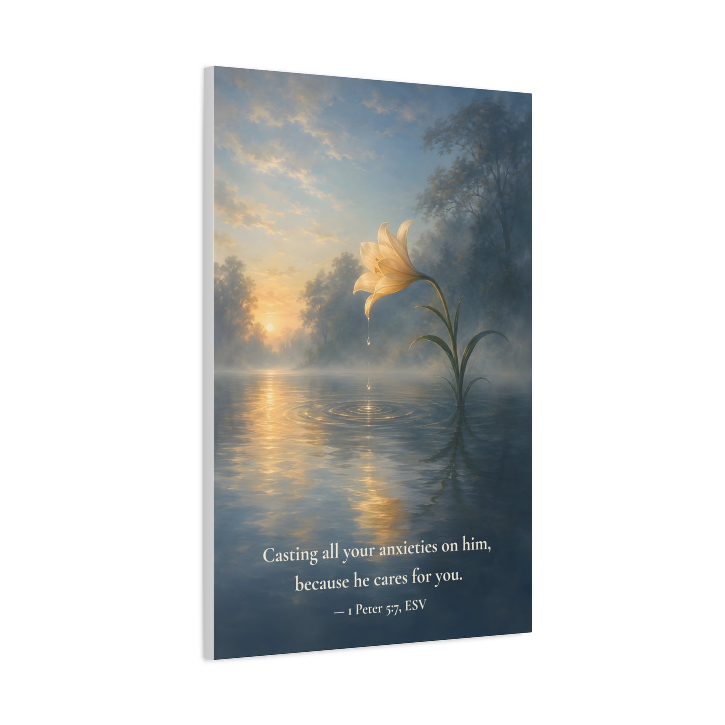 Because He Cares For You — 1 Peter 5:7 | Quiet Grace Canvas Wall Art