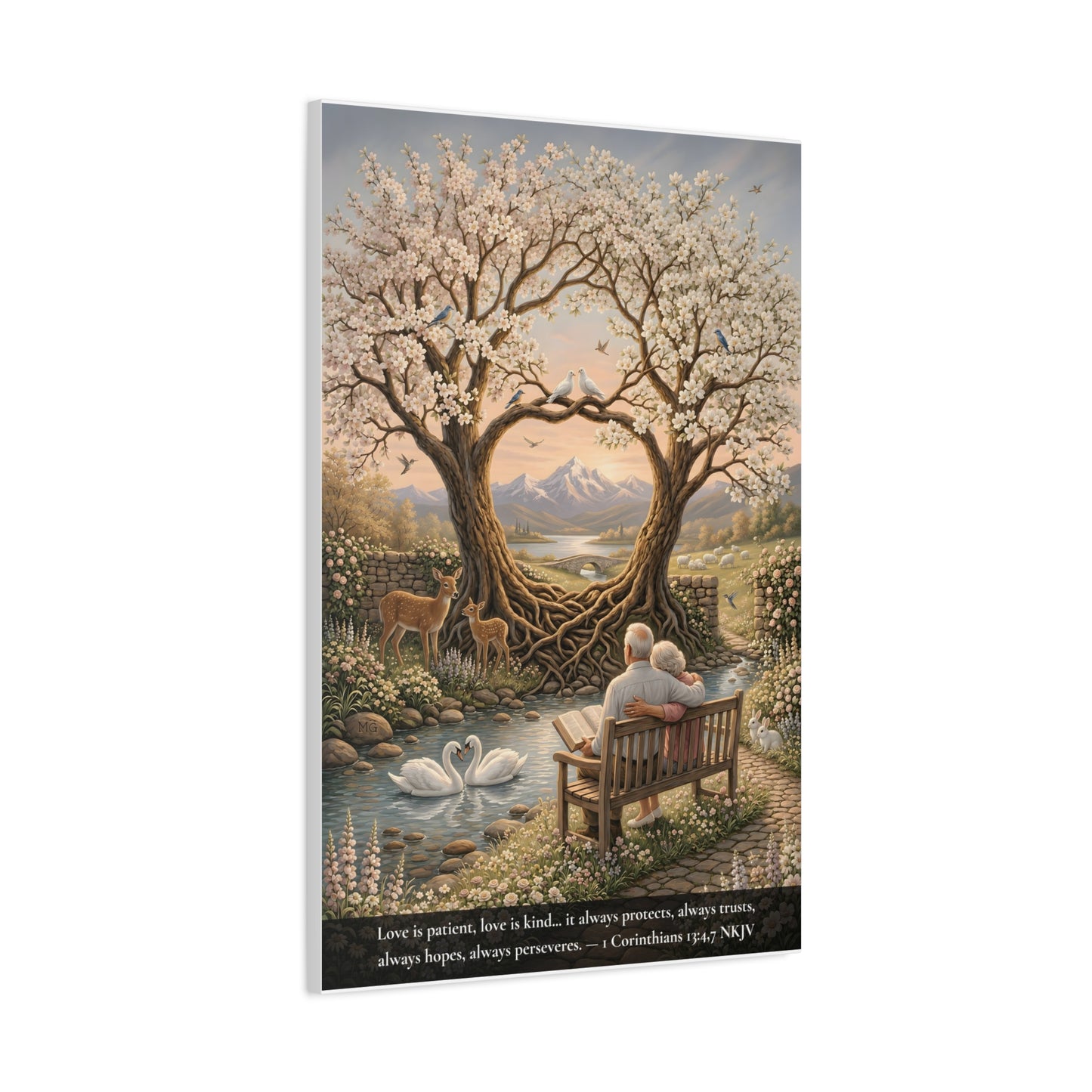 Love That Endures — Elderly Couple | 1 Corinthians 13:4-7 | Classic Christian Canvas Art
