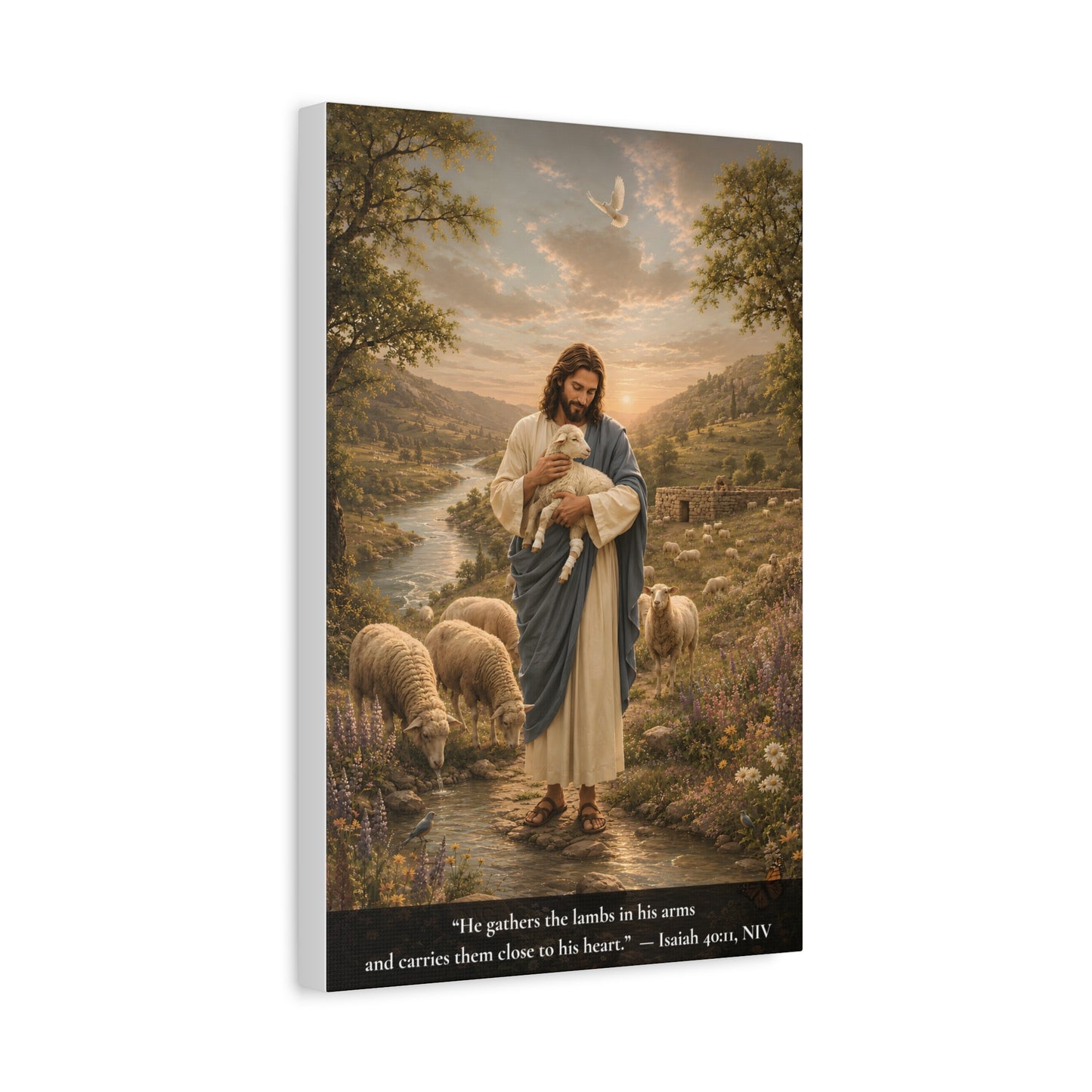 Gather Lambs — Isaiah 40:11 | Classic Christian Canvas Art