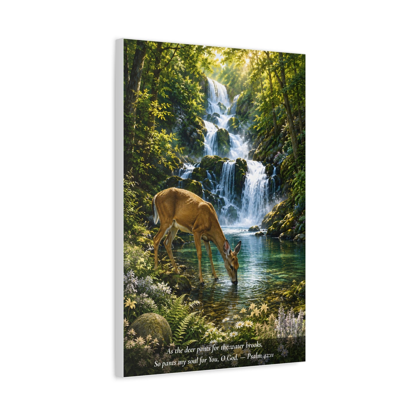 The Deer and the Waterfall — Classic Canvas Wall Art | Psalm 42:1