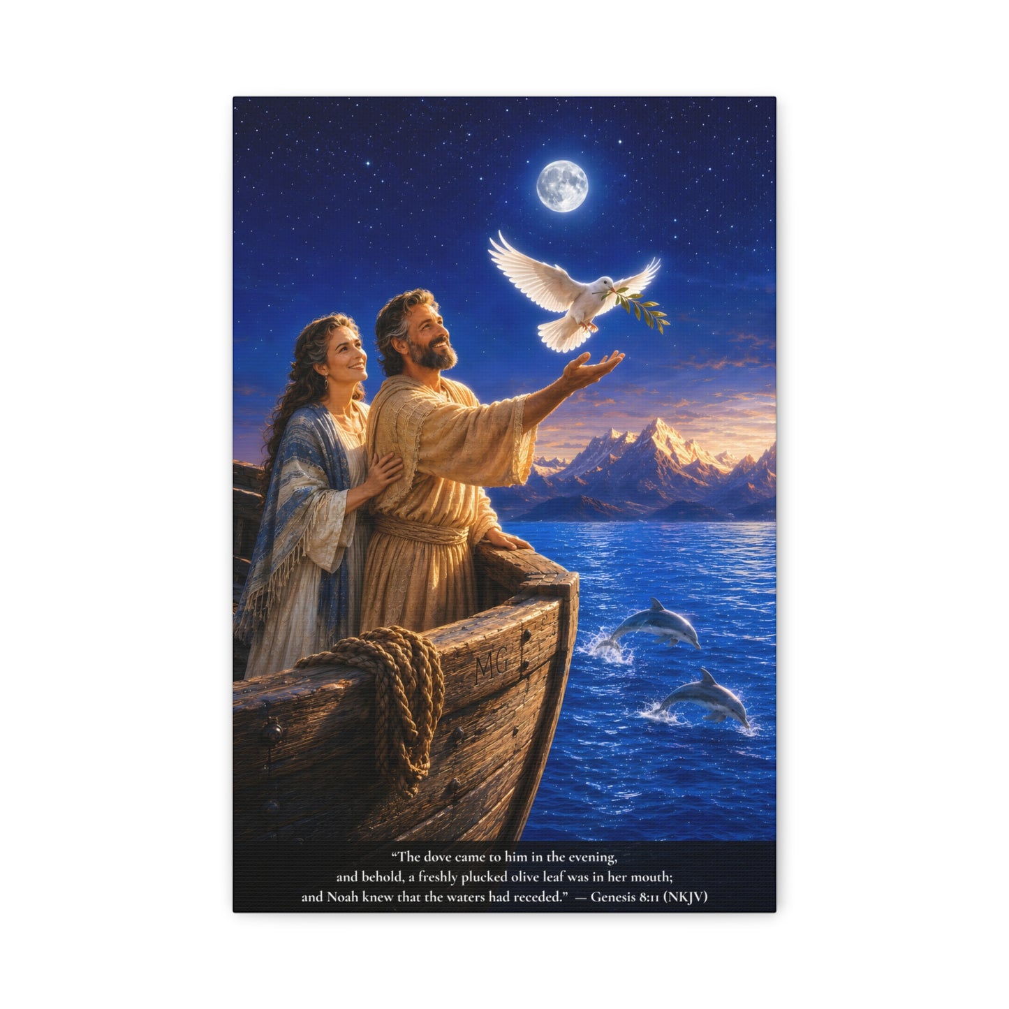 Noah's Dove Returns with the Olive Branch — Genesis 8:11 | Vibrant Christian Canvas Wall Art