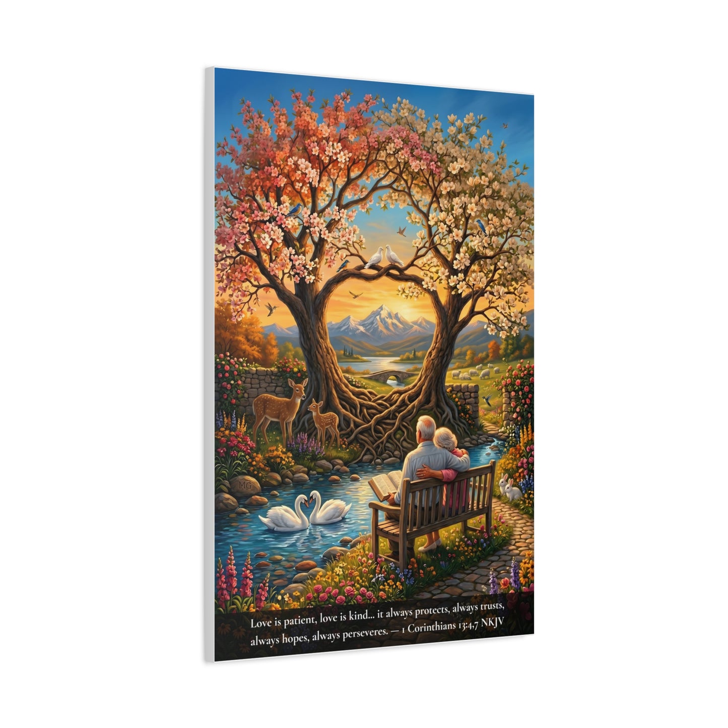 Love That Endures — Elderly Couple | 1 Corinthians 13:4-7 | Vibrant Christian Canvas Art