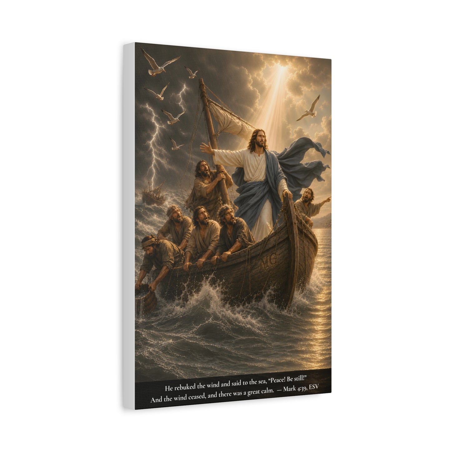 Calming the Storm — Mark 4:39 | Classic Christian Canvas Art