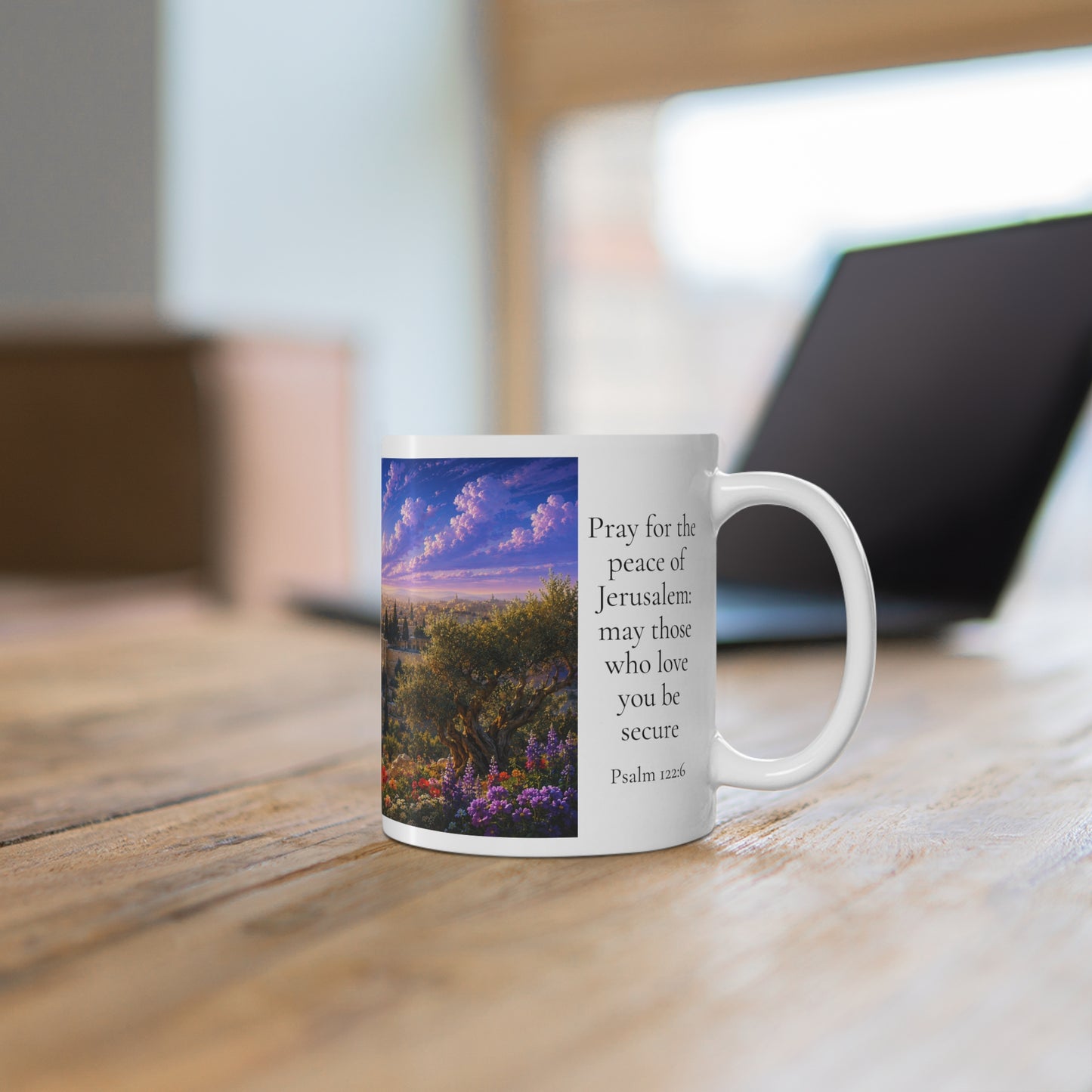Pray for the Peace of Jerusalem Coffee Mug 11oz — Psalm 122:6 Christian Gift