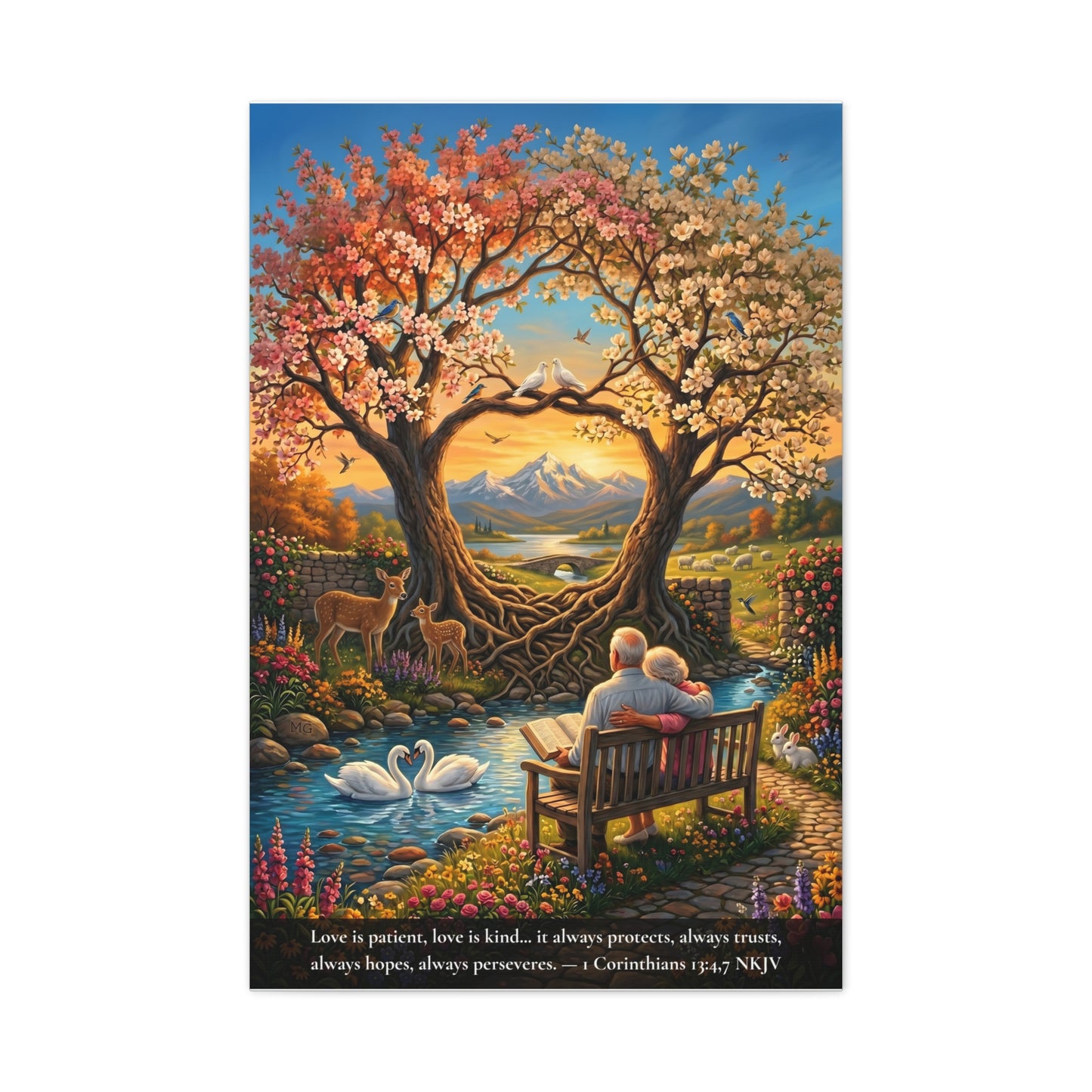 Love That Endures — Elderly Couple | 1 Corinthians 13:4-7 | Vibrant Christian Canvas Art