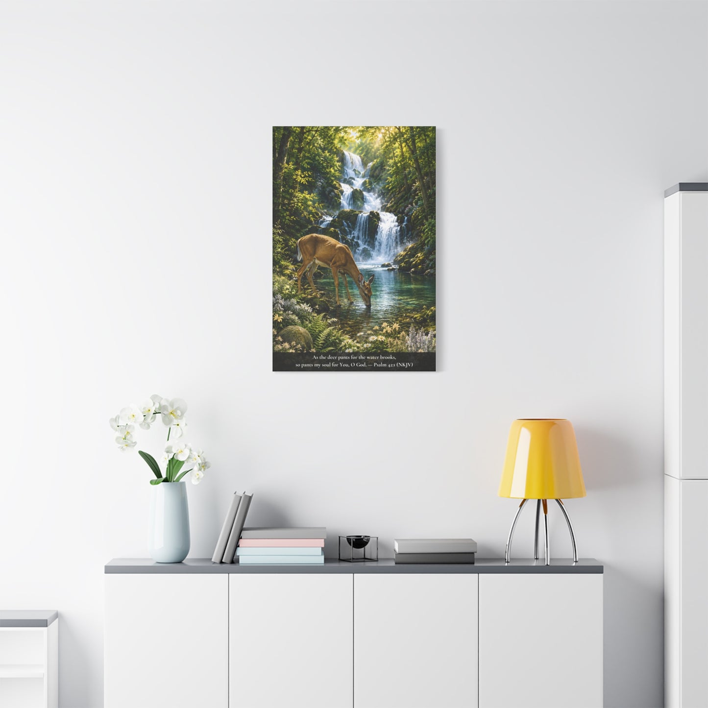 The Deer and the Waterfall — Classic Canvas Wall Art | Psalm 42:1