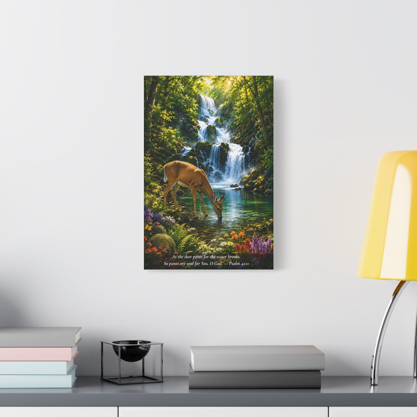 The Deer and the Waterfall — Vibrant Canvas Wall Art | Psalm 42:1