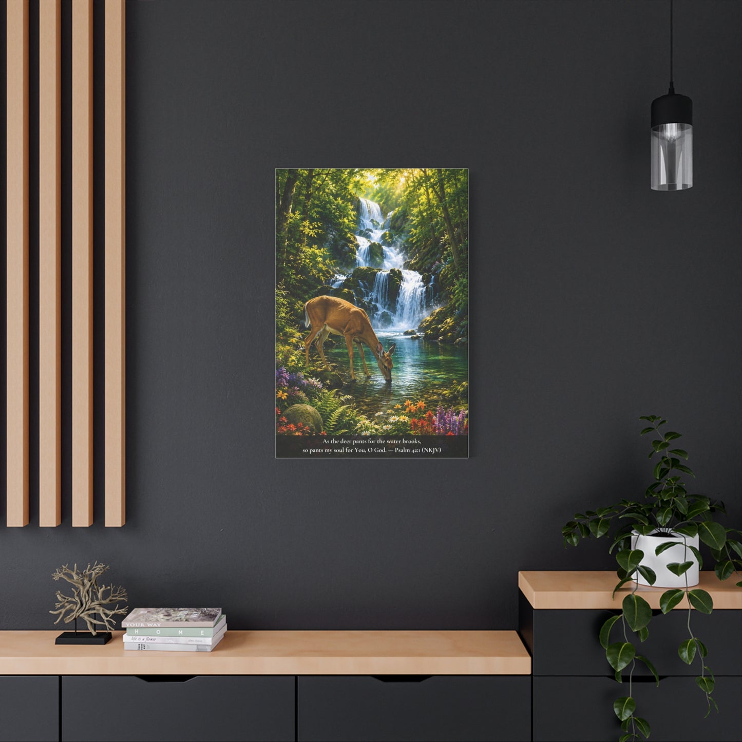 The Deer and the Waterfall — Vibrant Canvas Wall Art | Psalm 42:1