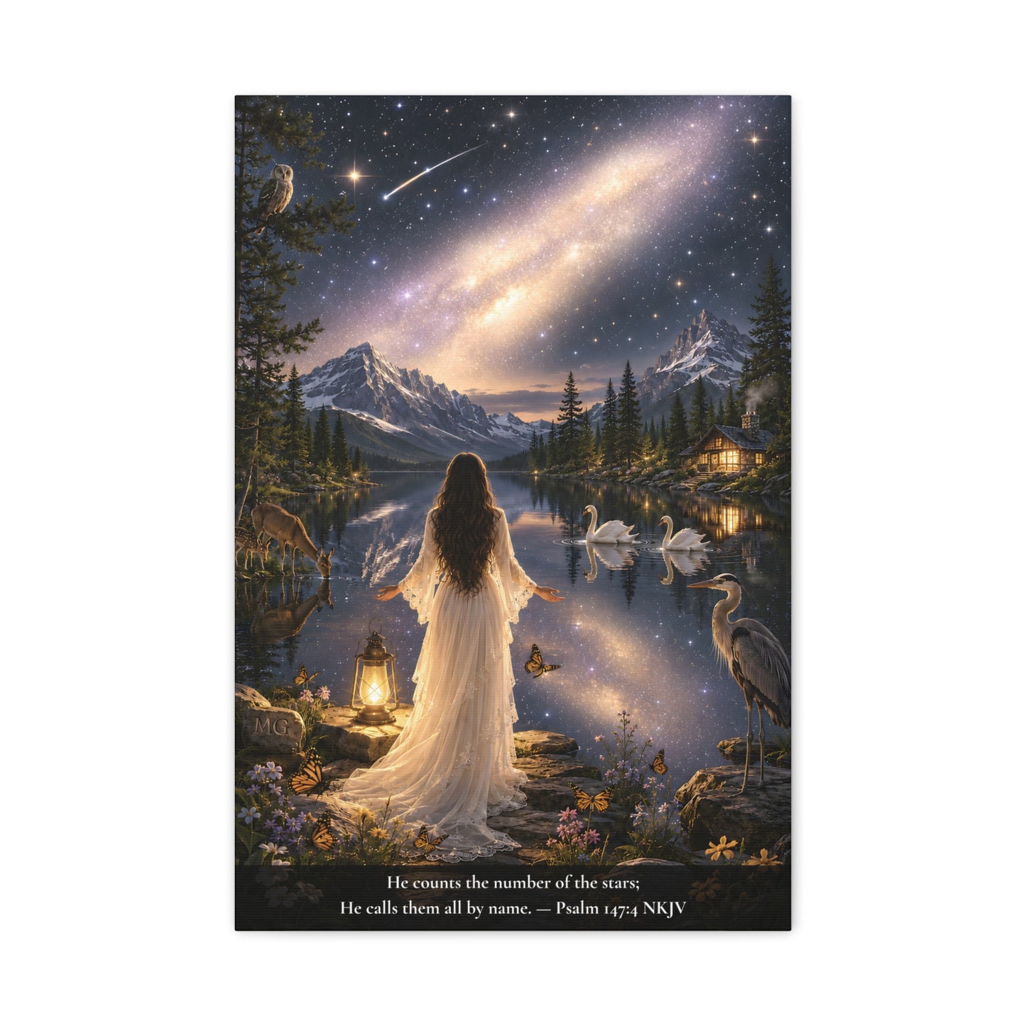 He Counts the Stars by Name — Psalm 147:4 | Classic Christian Canvas Art