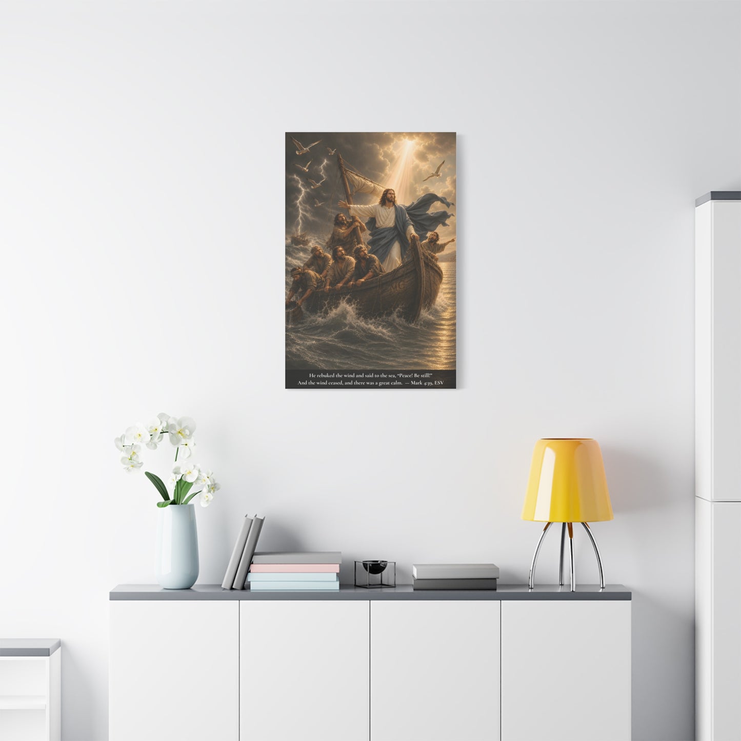 Calming the Storm — Mark 4:39 | Classic Christian Canvas Art