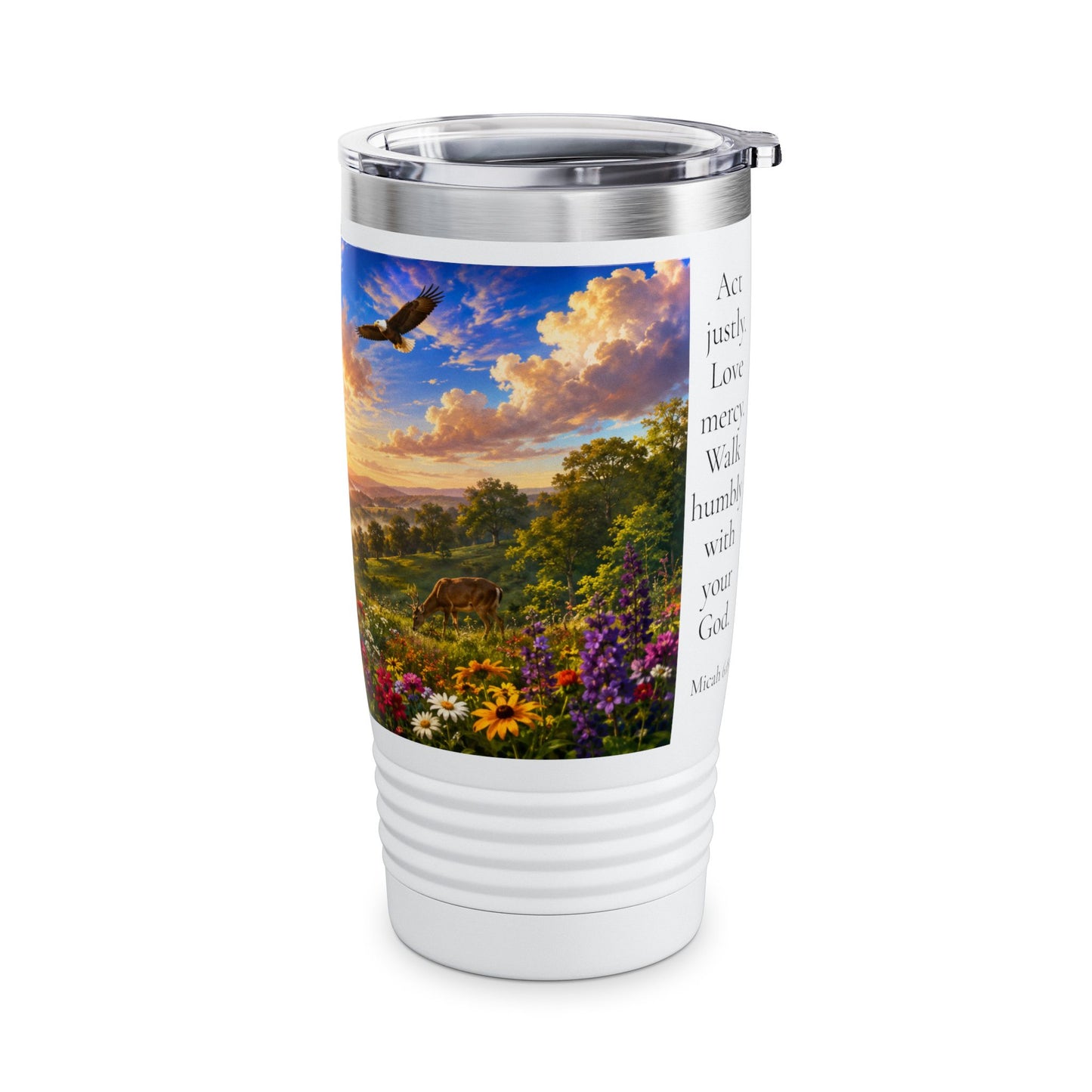 Act Justly Love Mercy Walk Humbly Tumbler 20oz — Micah 6:8 Christian Gift for Him