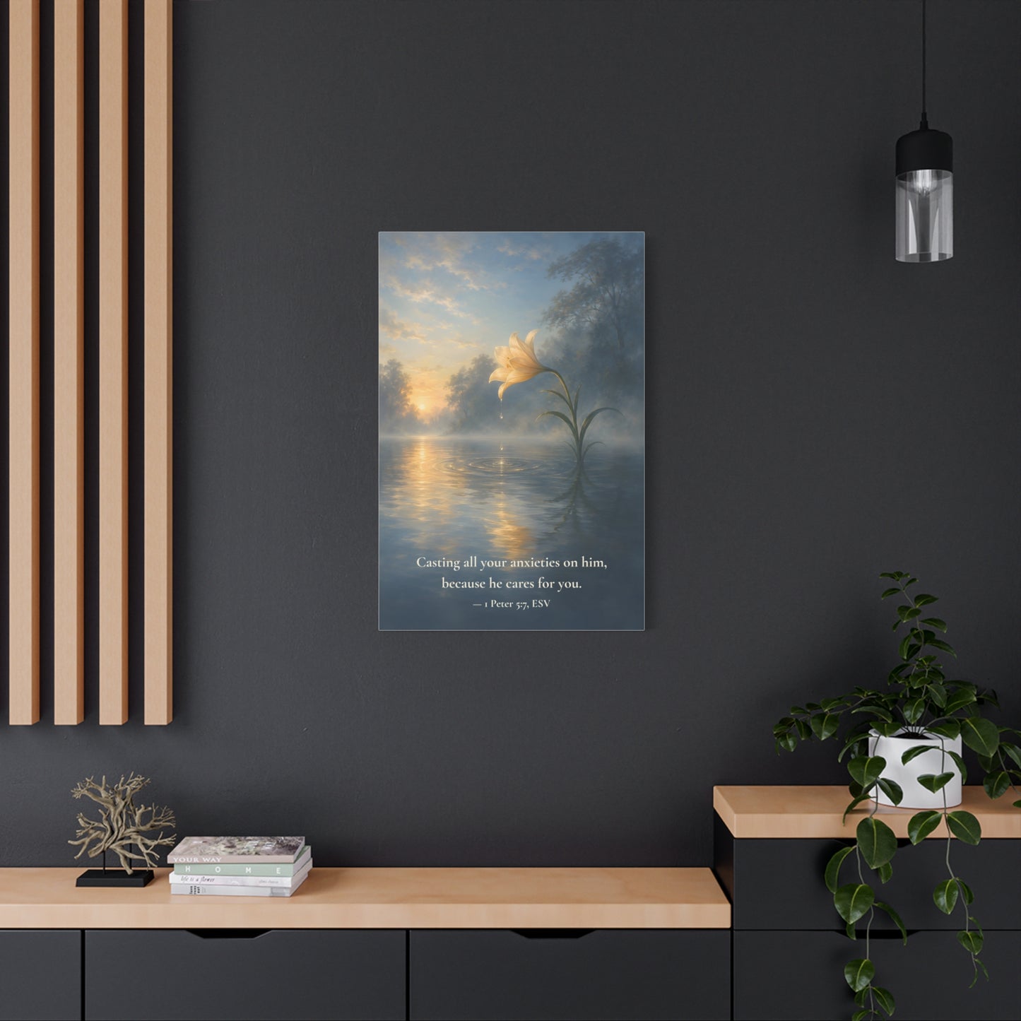 Because He Cares For You — 1 Peter 5:7 | Quiet Grace Canvas Wall Art