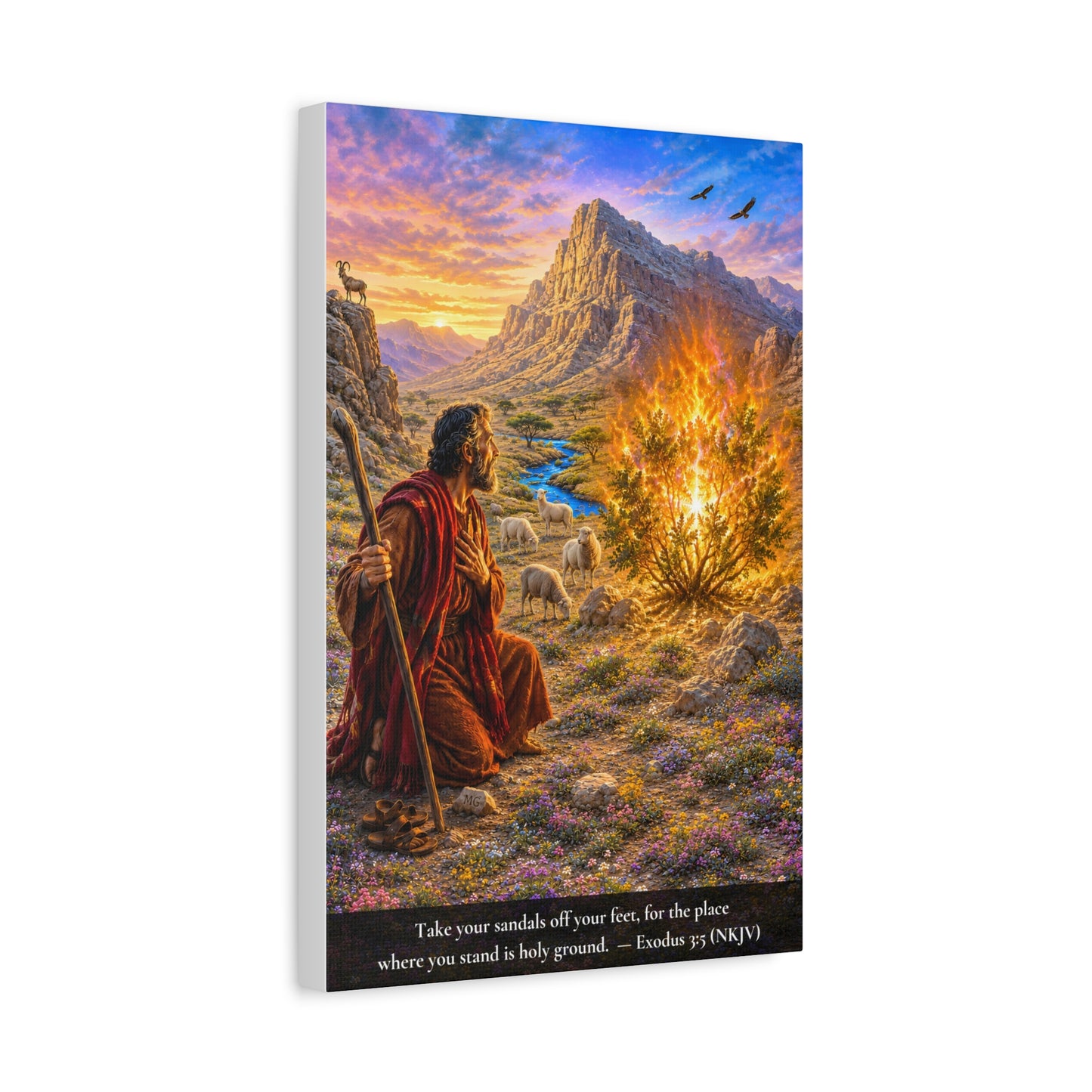Moses and the Burning Bush — Exodus 3:5 | Vibrant Christian Canvas Wall Art