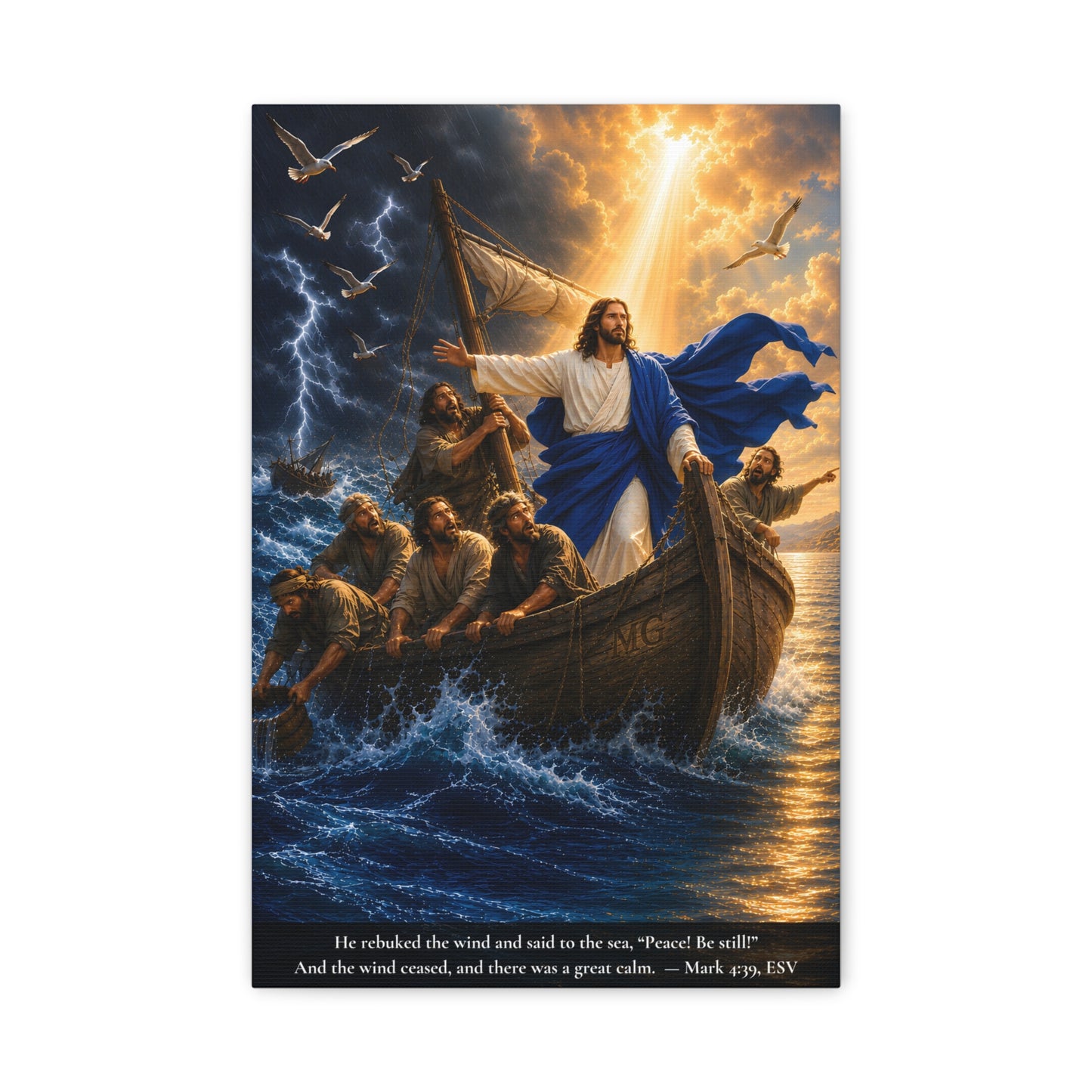 Calming the Storm — Mark 4:39 | Vibrant Christian Canvas Wall Art