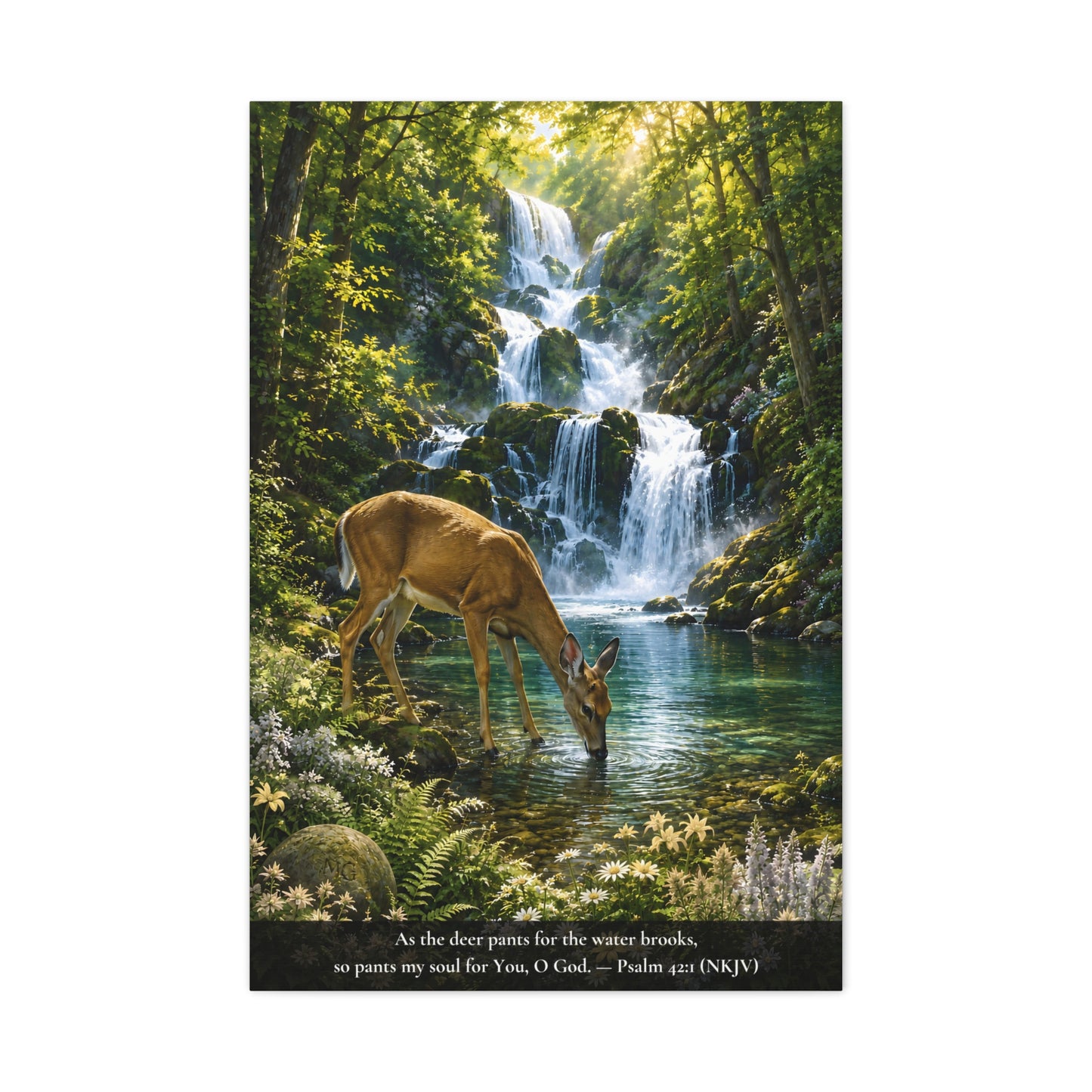 The Deer and the Waterfall — Classic Canvas Wall Art | Psalm 42:1