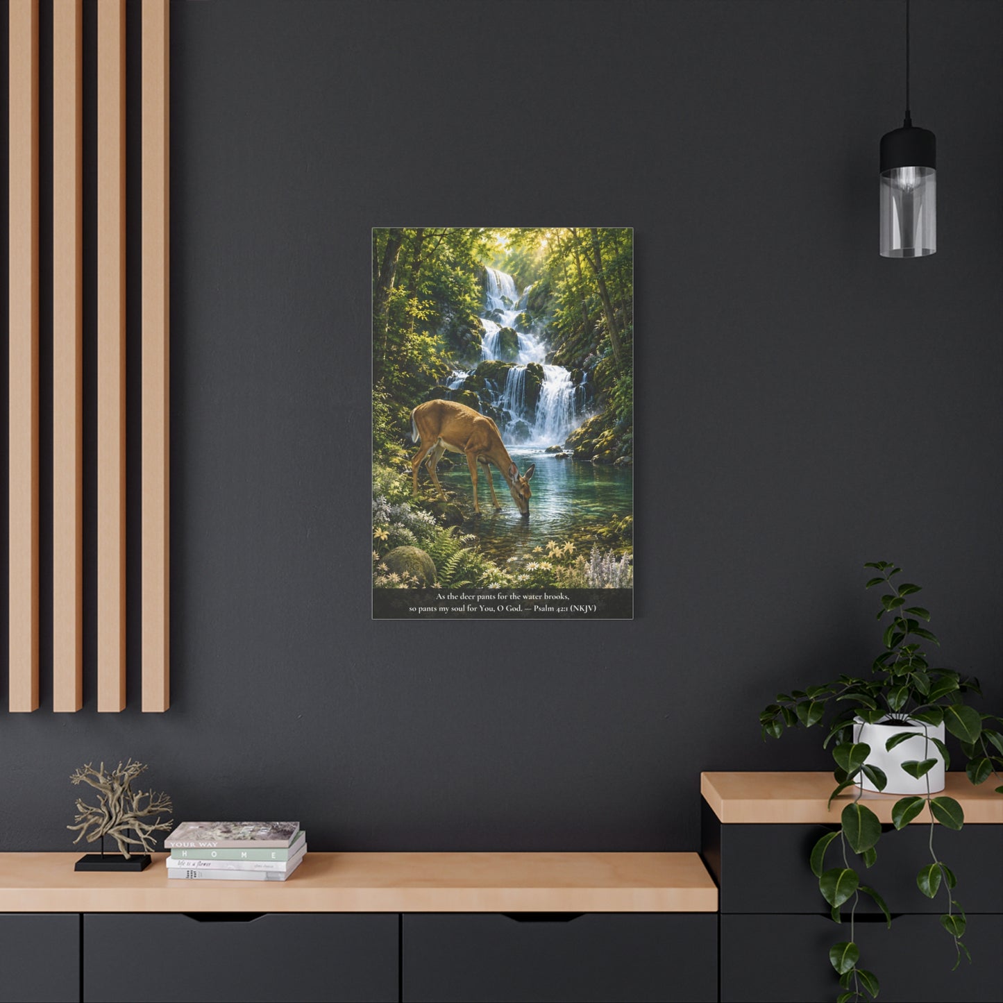 The Deer and the Waterfall — Classic Canvas Wall Art | Psalm 42:1