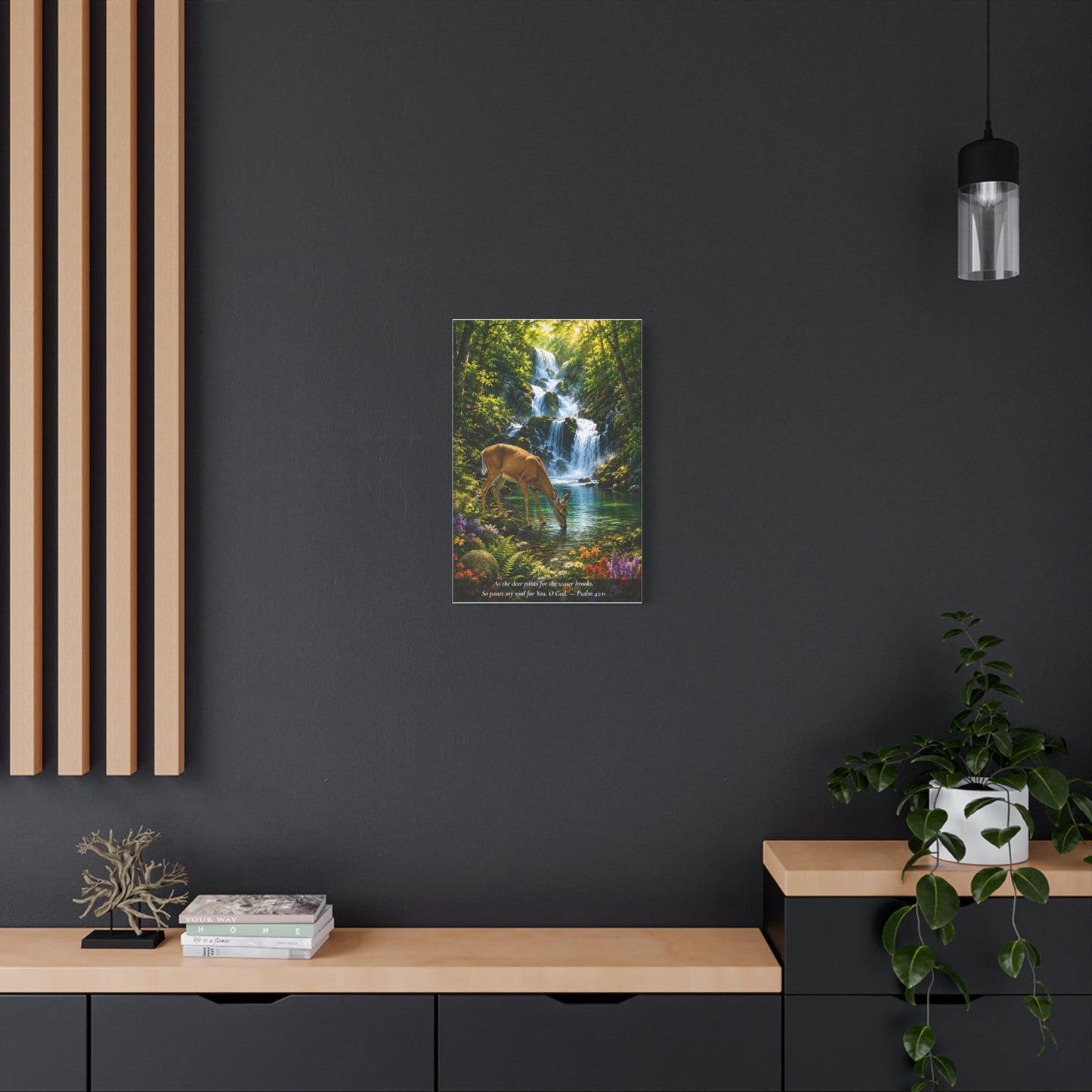 The Deer and the Waterfall — Vibrant Canvas Wall Art | Psalm 42:1