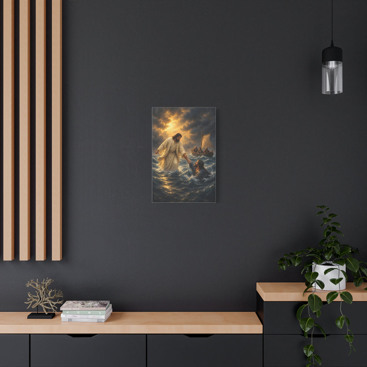 Jesus Saves Peter Portrait — Matthew 14:30-31 | Christian Canvas Art