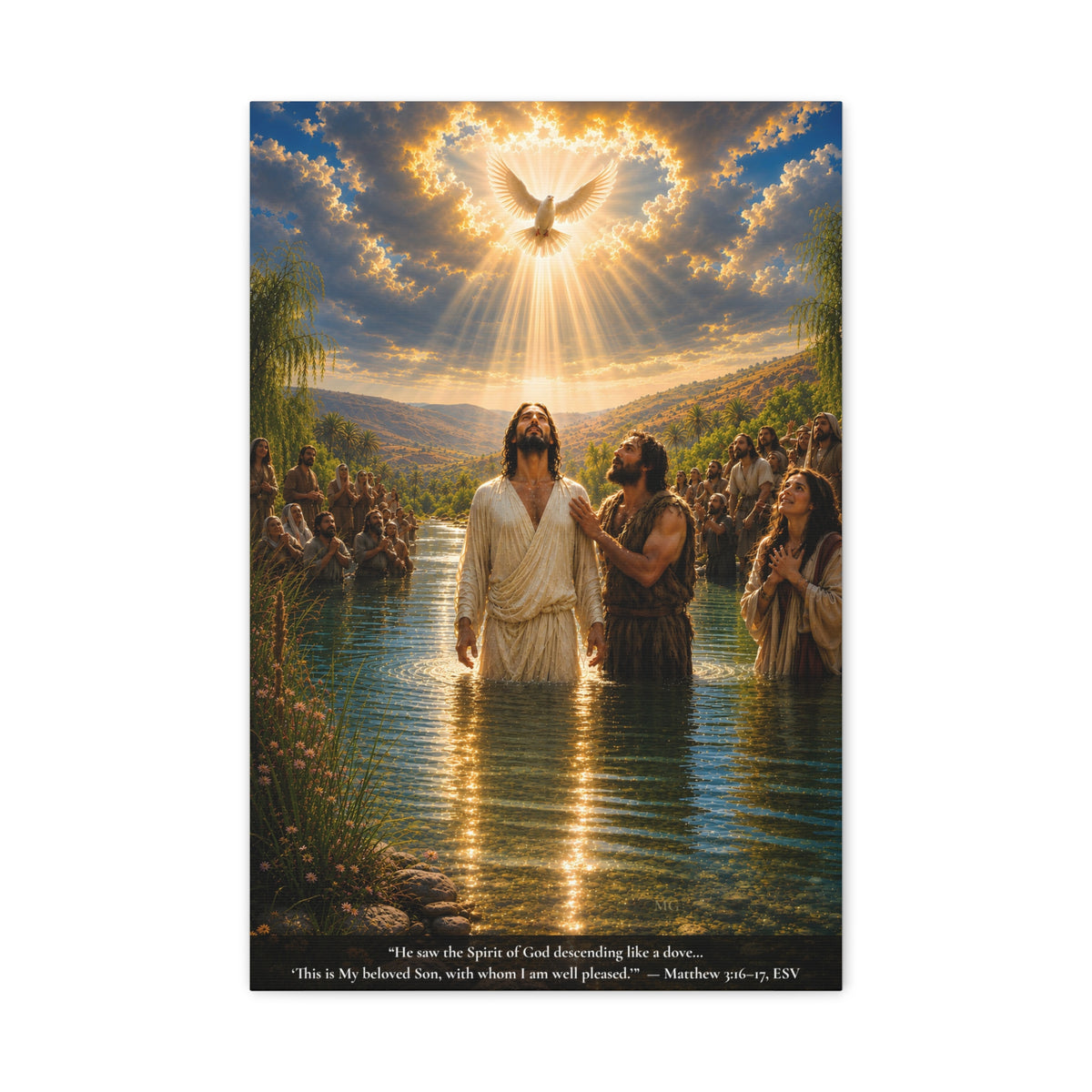 Jesus' Baptism — Matthew 3:16-17 | Vibrant Christian Canvas Wall Art