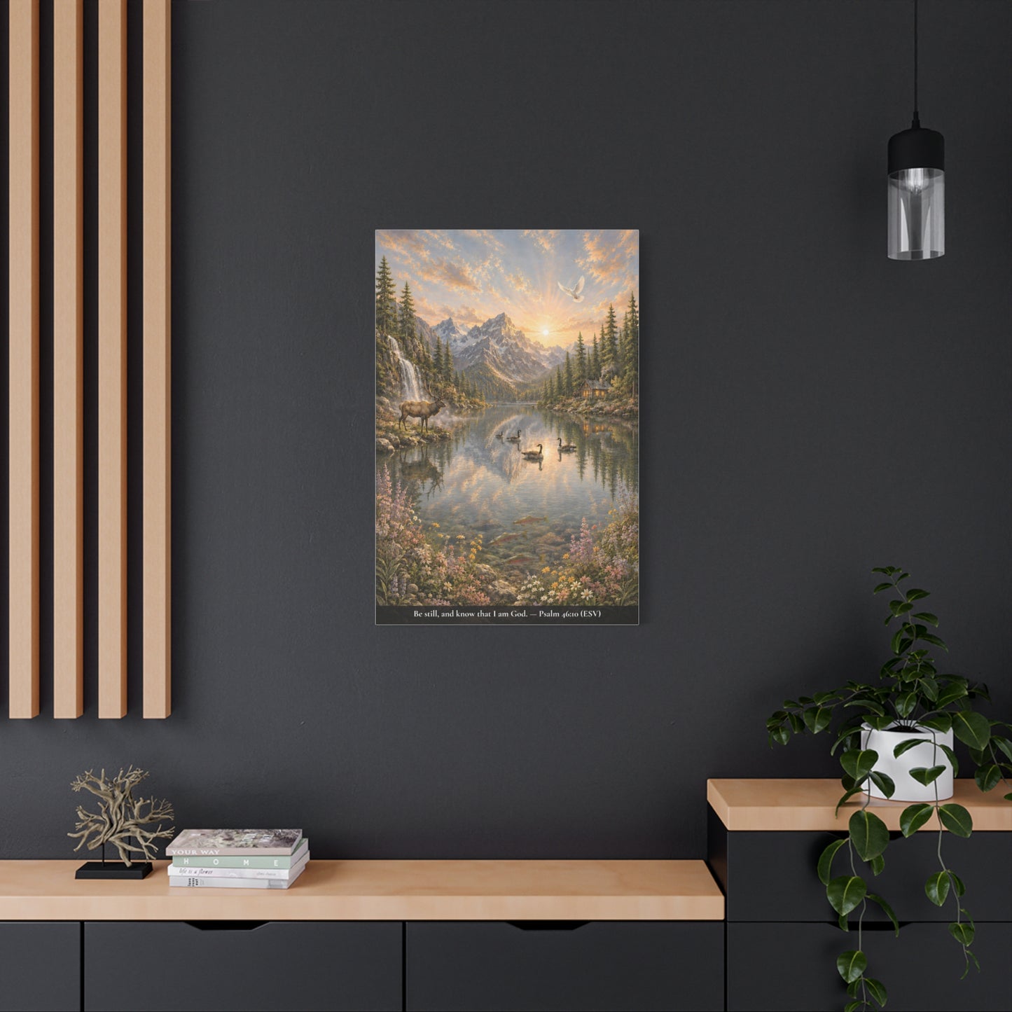 Be Still and Know — Psalm 46:10 — Alpine Lake — Classic Edition — Christian Canvas Wall Art