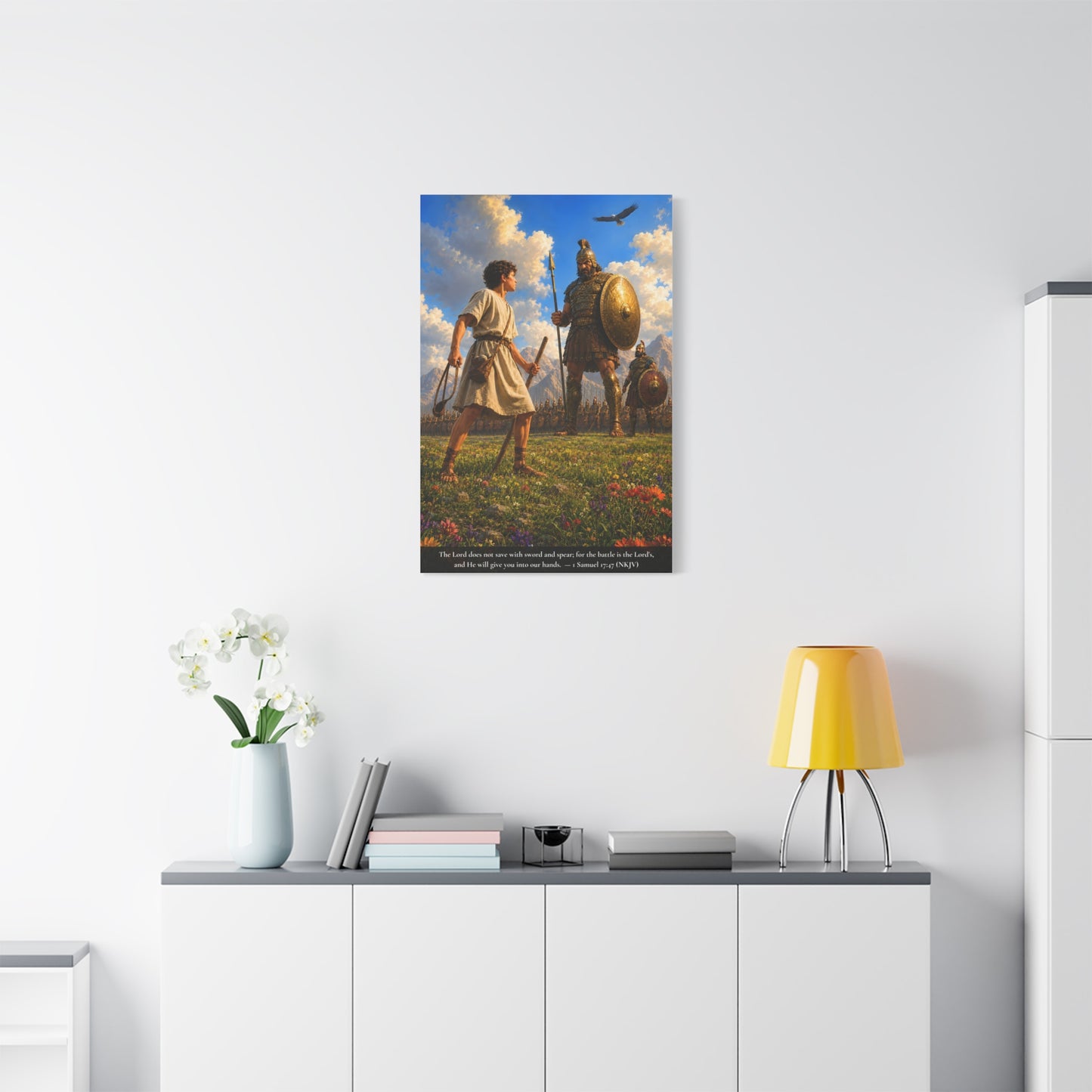 David and Goliath — 1 Samuel 17:47 | Vibrant Christian Canvas Wall Art