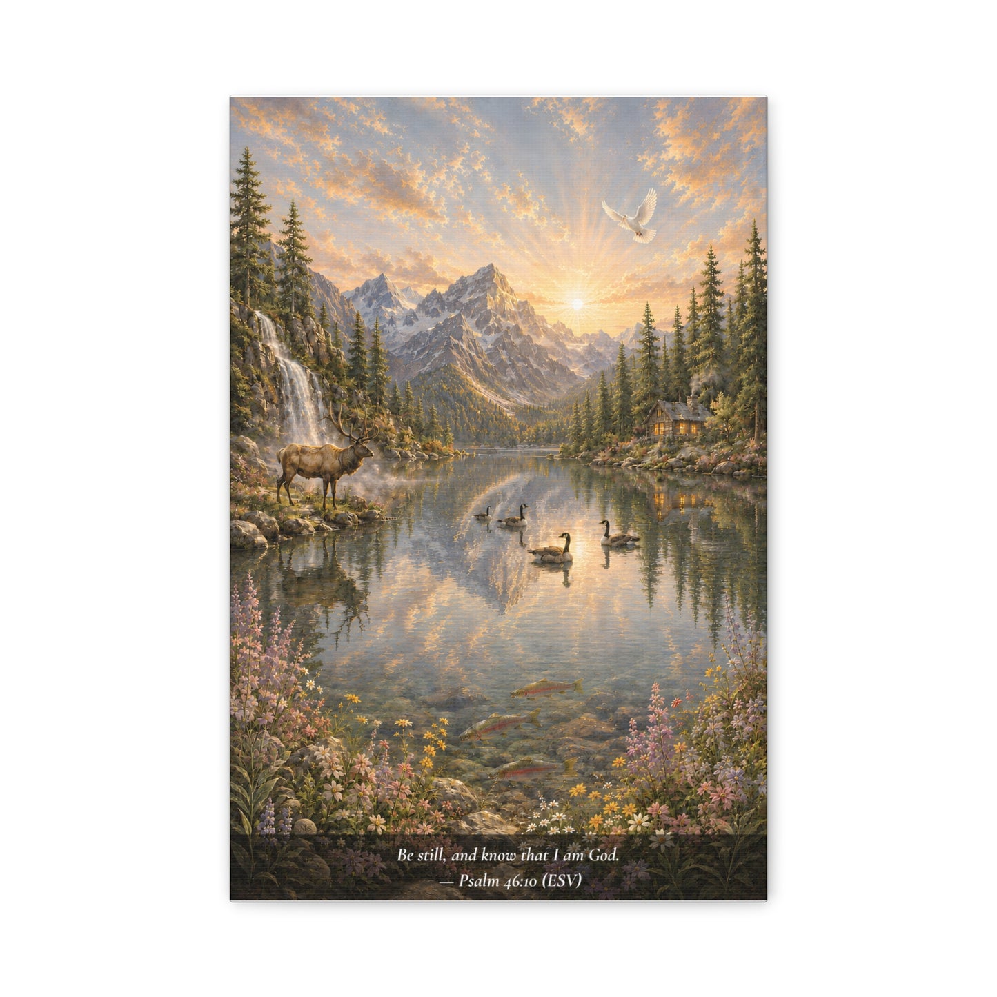 Be Still and Know — Psalm 46:10 — Alpine Lake — Classic Edition — Christian Canvas Wall Art